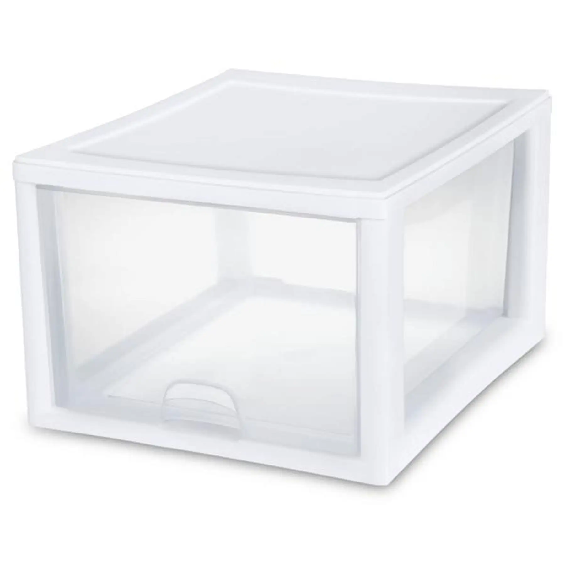 Sterilite 27 Quart Clear & White Plastic Storage Bin with One Drawer, 12 Pack