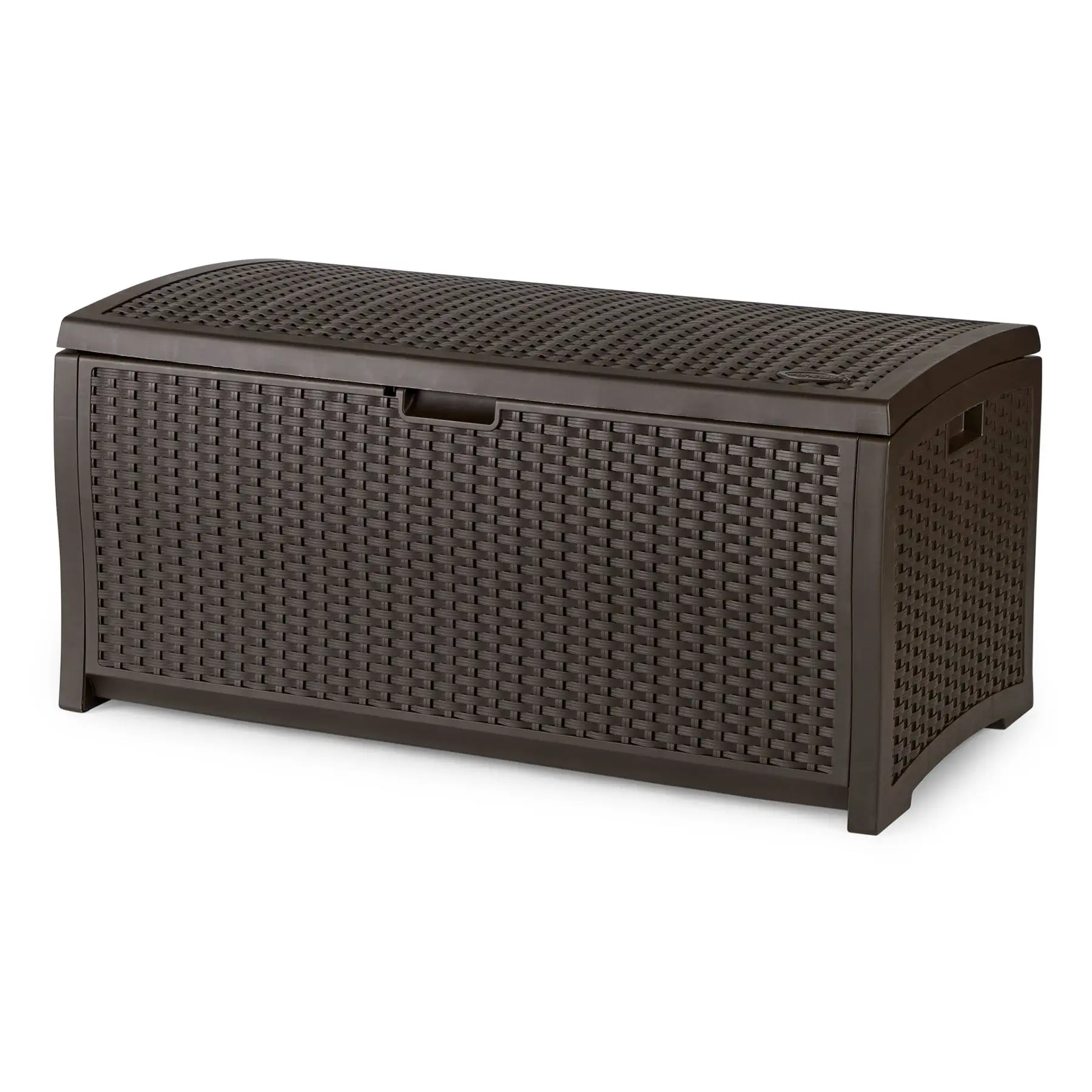 Suncast DBW7300 73 Gallon Resin Wicker Outdoor Patio Storage Deck Box, Mocha