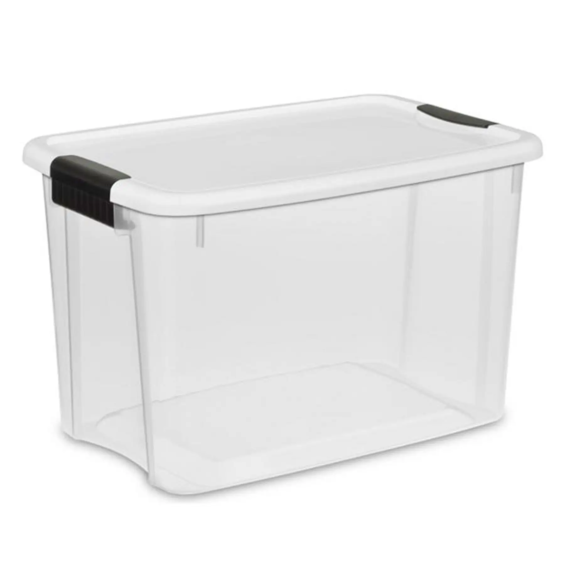 Sterilite 30 Qt Clear Plastic Stackable Storage Bin w/ White Latch Lid, 18 Pack