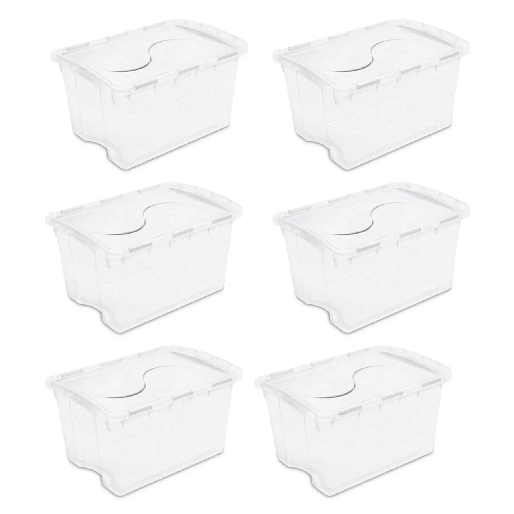 Sterilite 48 Quart Hinged Lid Storage Box Plastic Stackable Bin with Lid, 6 Pack