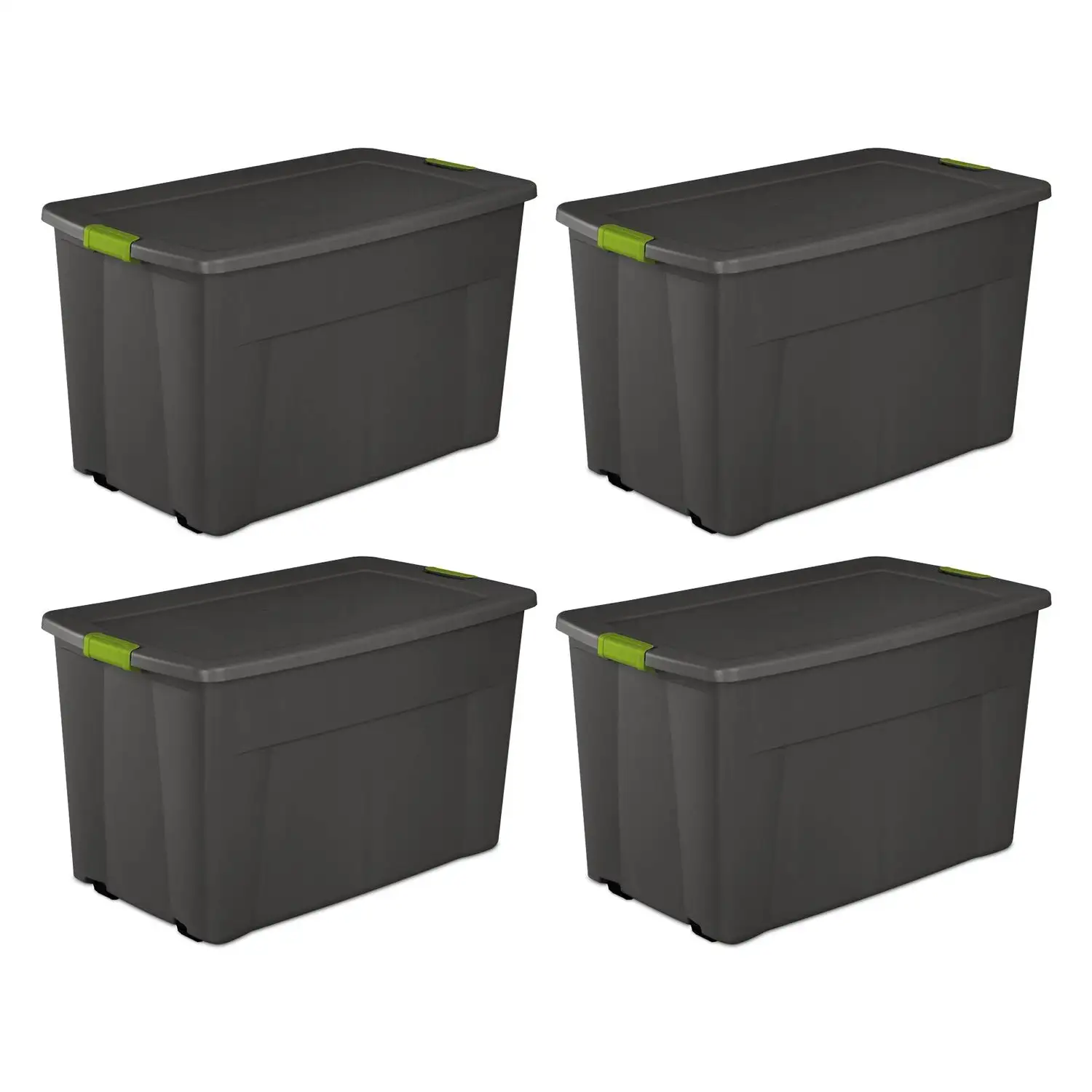 Sterilite Large 45 Gal Wheeled Latching Storage Bin Tote, Gray/Green (4 Pack)