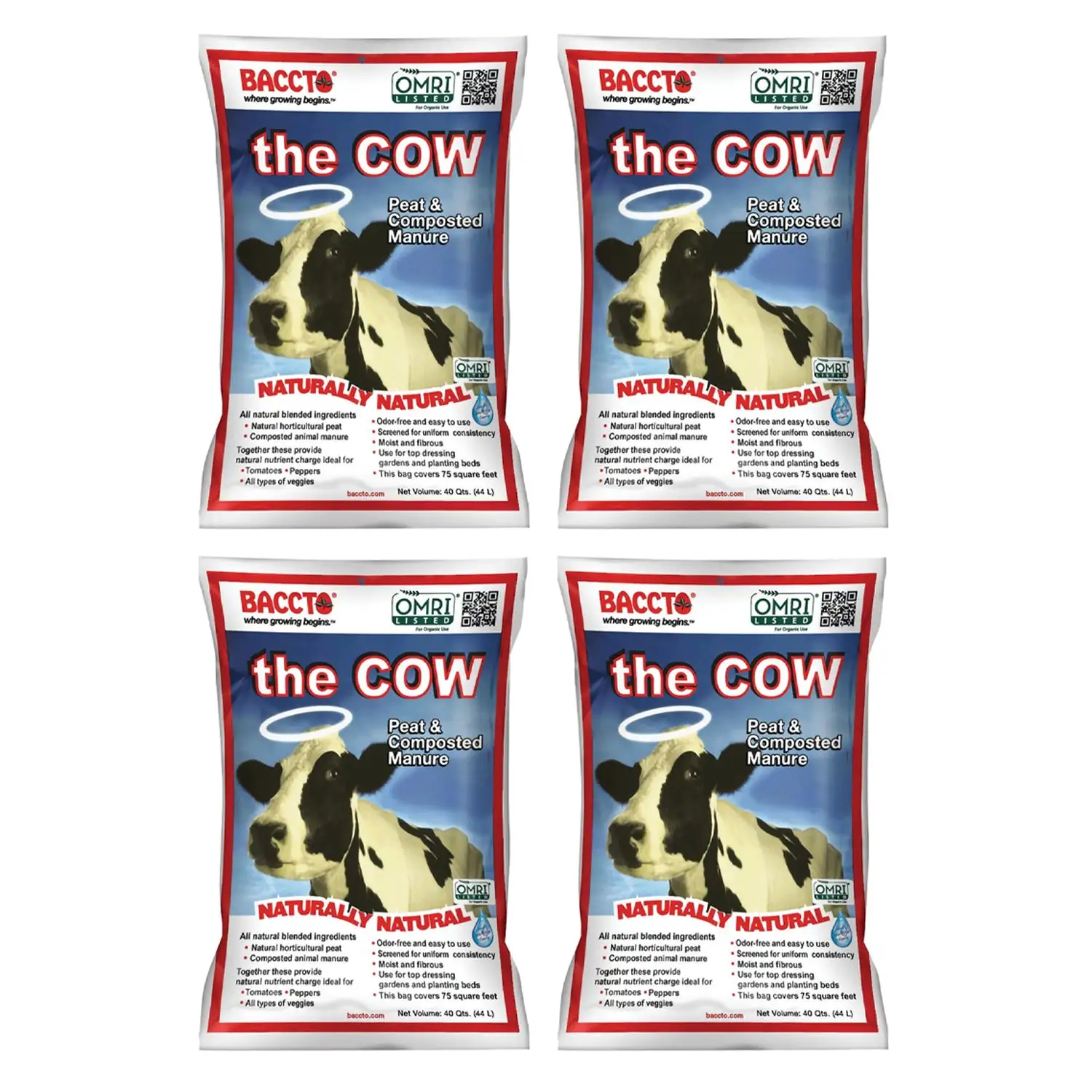 Michigan Peat 1640 Wholly Cow Horticultural Compost and Manure, 40 Qt (4 Pack)