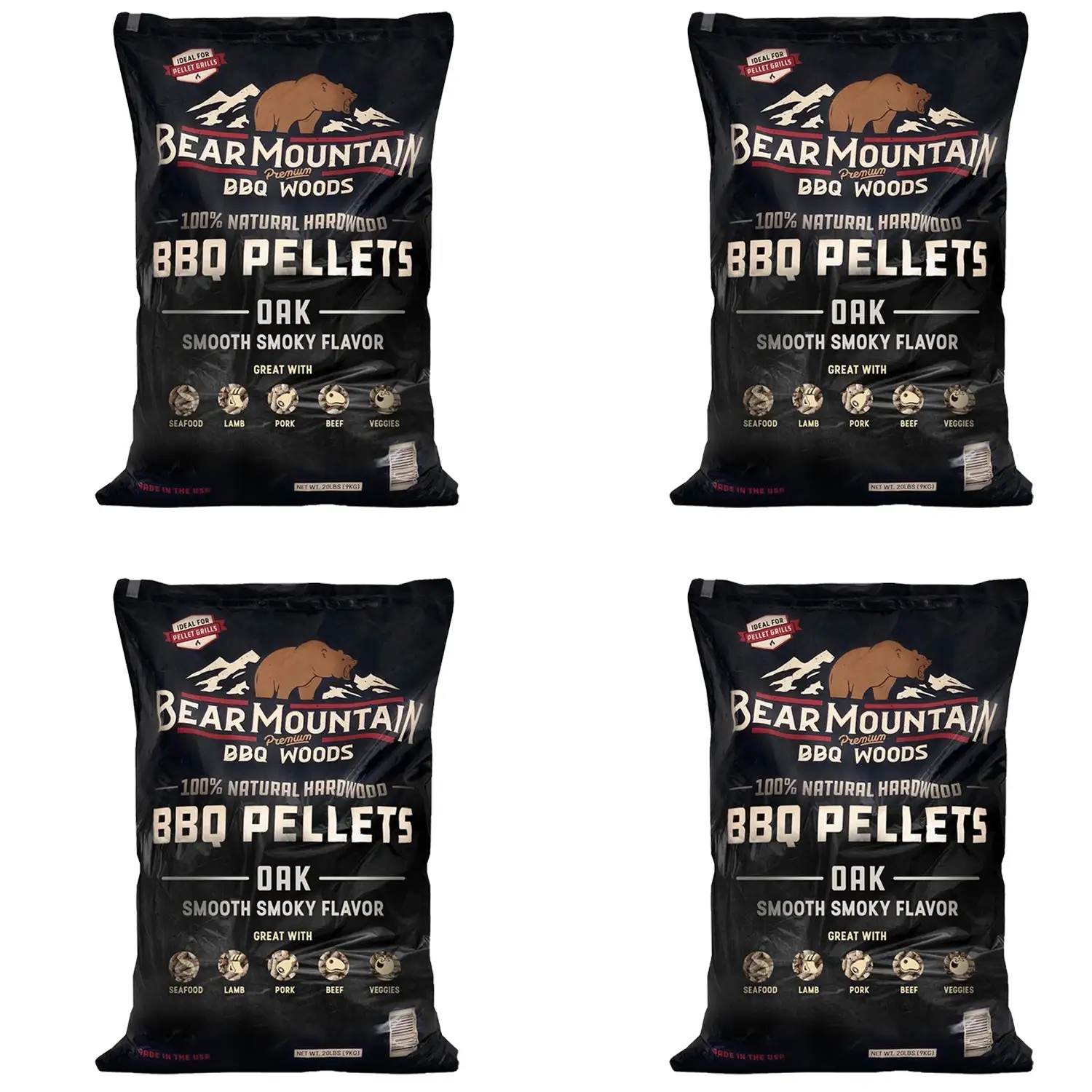 Bear Mountain BBQ All Natural Hardwood Oak BBQ Smoker Pellets, 20 lbs (4 Pack)