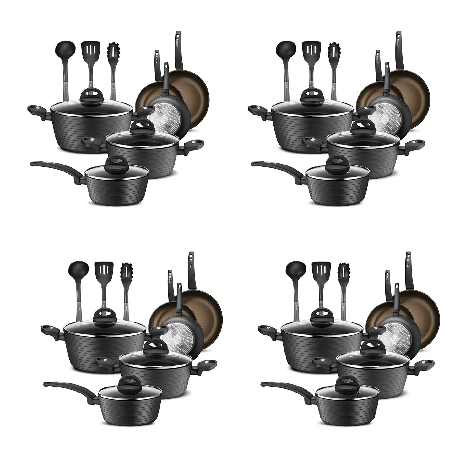 NutriChef Ridge Line Nonstick Kitchen Cookware 12 Piece Pots & Pans Set (4 Pack)