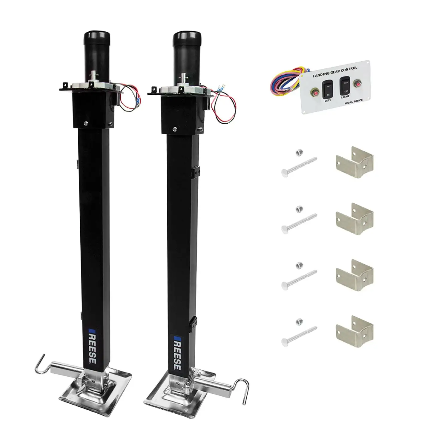 Reese 500708 Pair of Single Output Fifth Wheel Landing Jacks w/ Assembled Motors