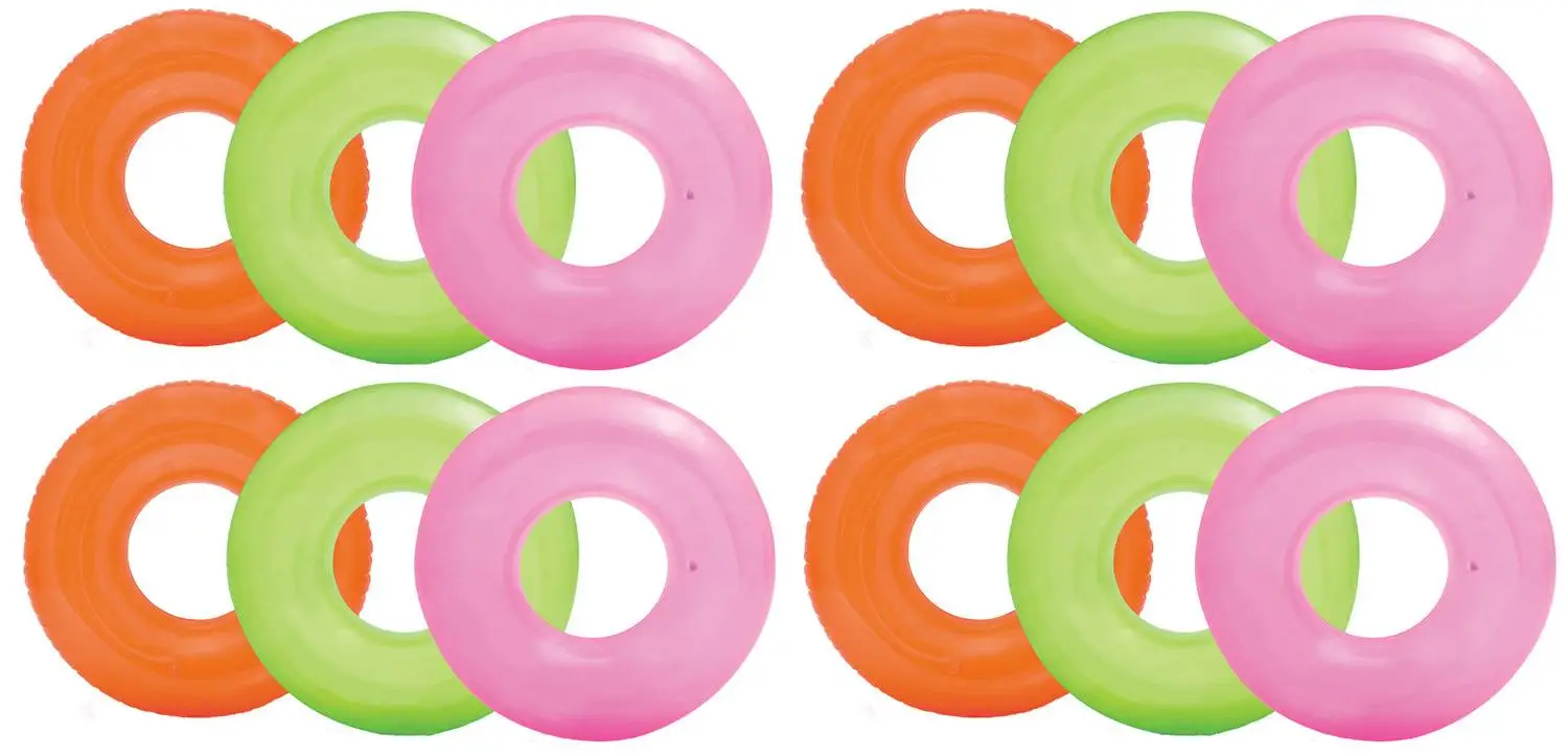 Intex Colorful Transparent Inflatable Swimming Pool Tube Raft (12-Pack)| 59260EP