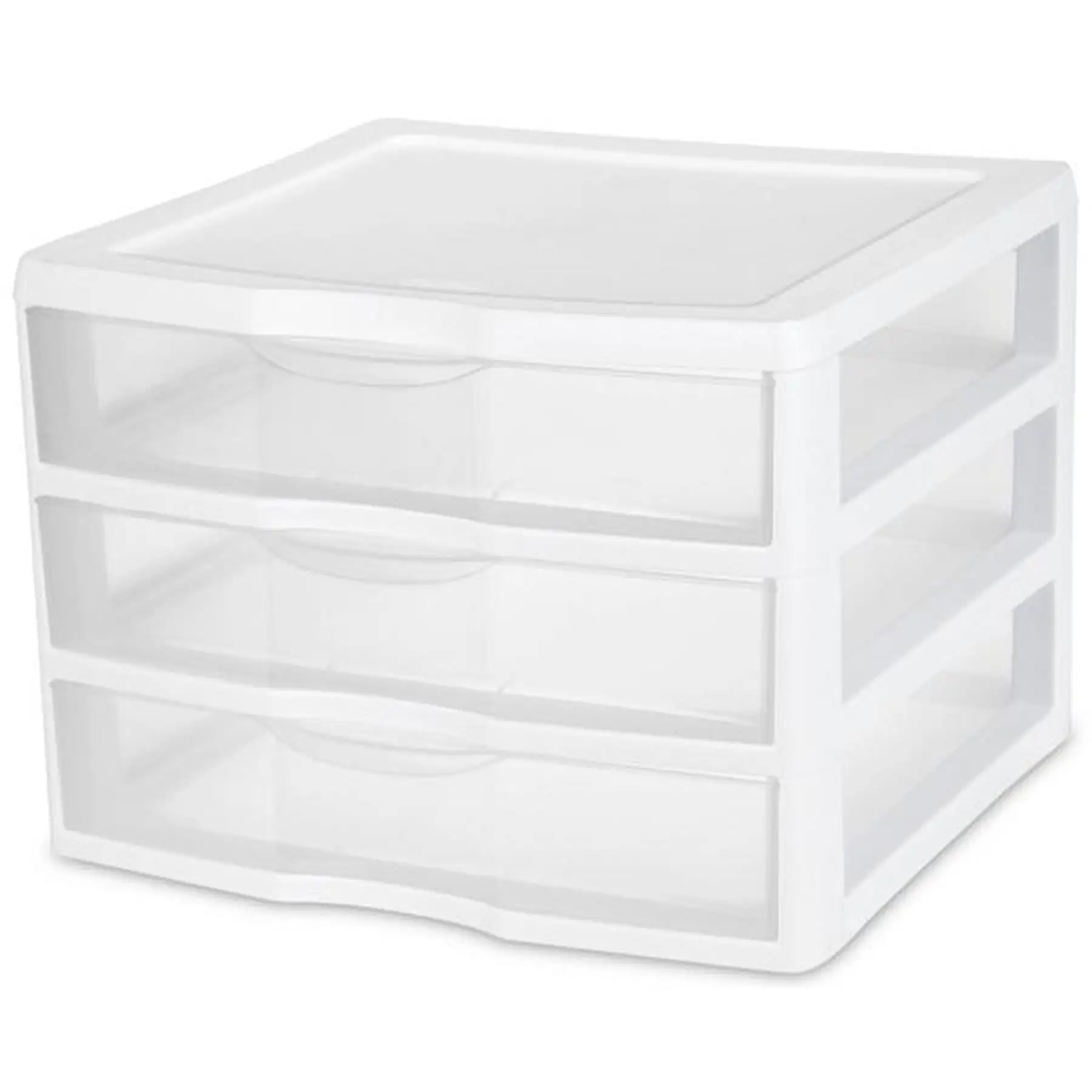 Sterilite Plastic Stackable Small 3 Drawer Storage System, White Frame, 3 Pack