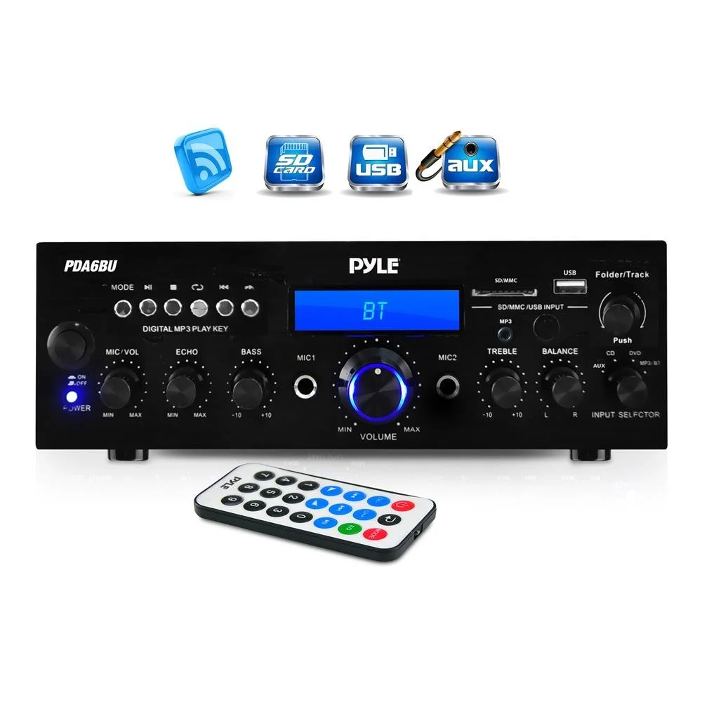 Pyle 200 Watt Bluetooth LCD FM Stereo Amp Receiver with Remote and USB Ports