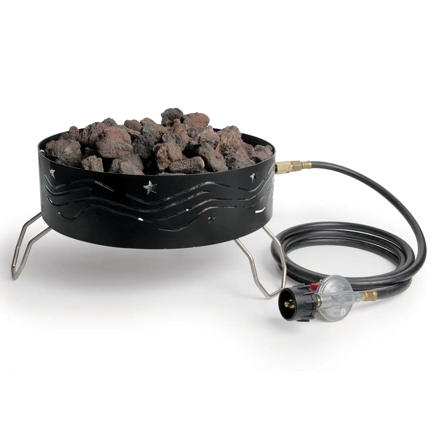 Camco Portable Campfire Outdoor Propane Heater Fire Pit with Lava Rocks, Black