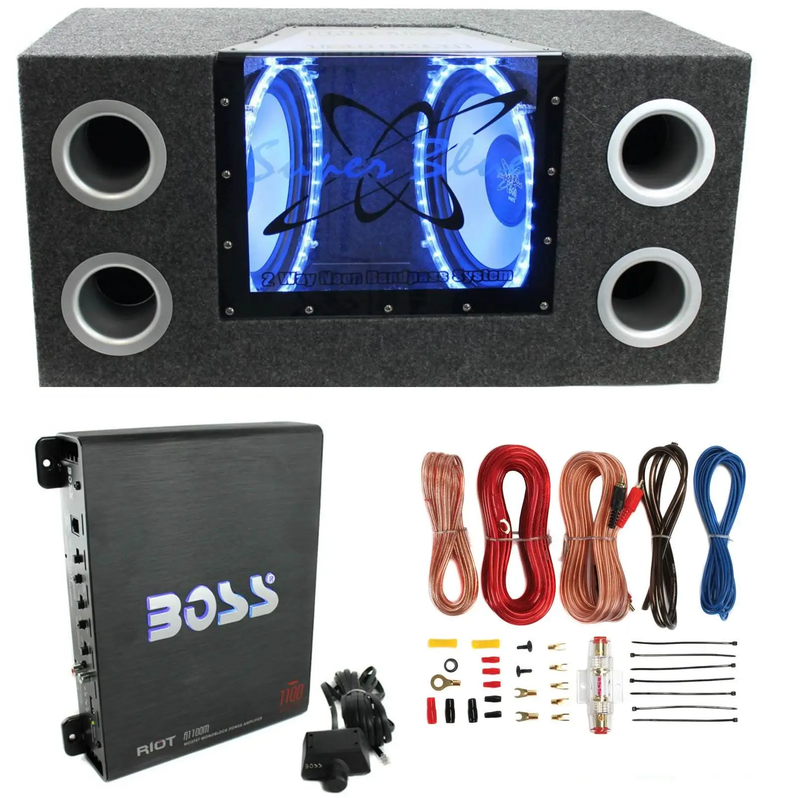 Pyramid BNPS102 10" 1000W Dual Car Subwoofers w/ Box, 1100W Mono Amp, & Amp Kit