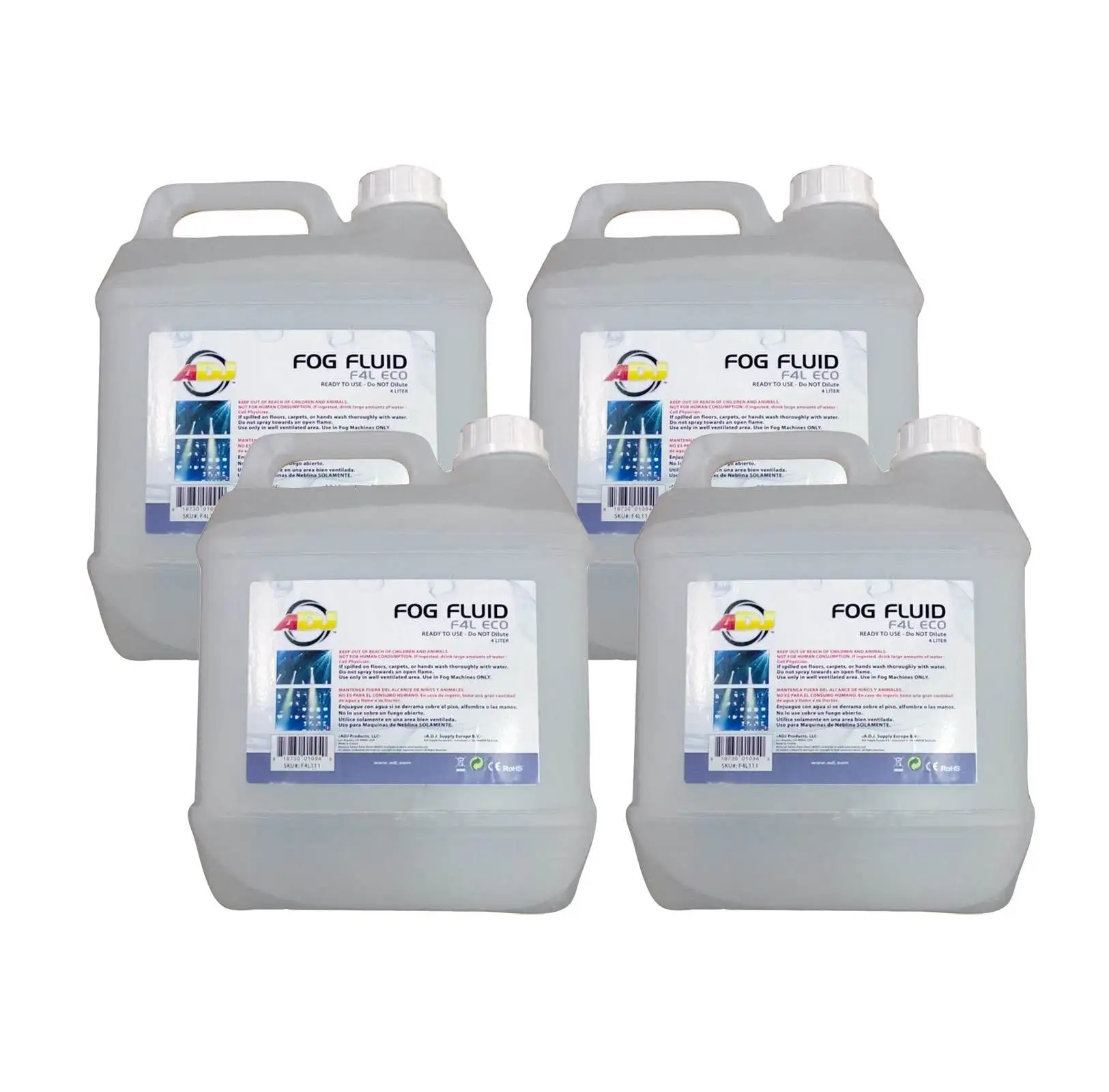 4 x AMERICAN DJ F4L ECO-FOG 4 Liter Bottles of Fog/Smoke Machine Liquid Juice