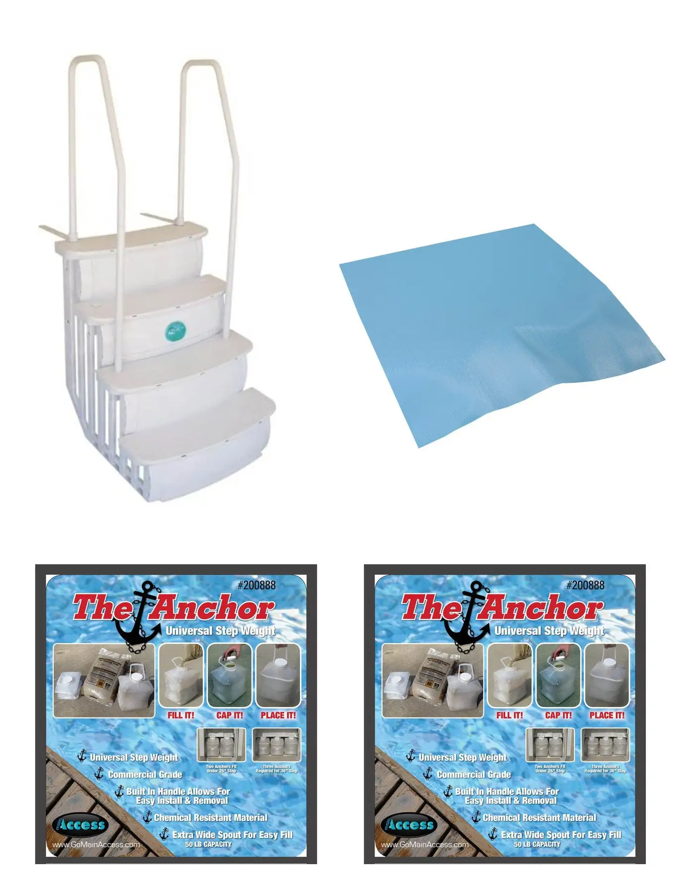 NEW Main Access iStep Above Ground Pool Entry Ladder w/ Mat Pad + 2 Sand Weights