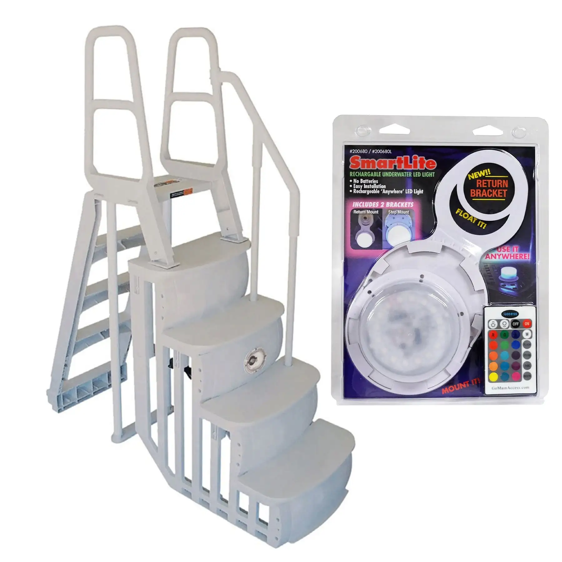 Main Access Above Ground Swimming Pool Step Ladder with Smart LED Light & Remote