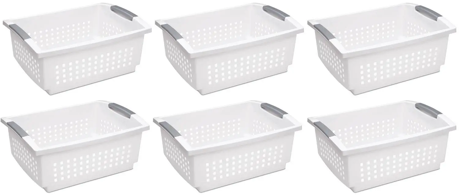 Sterilite Large Plastic Stacking Closet Organizer and Storage Basket (6 Pack)