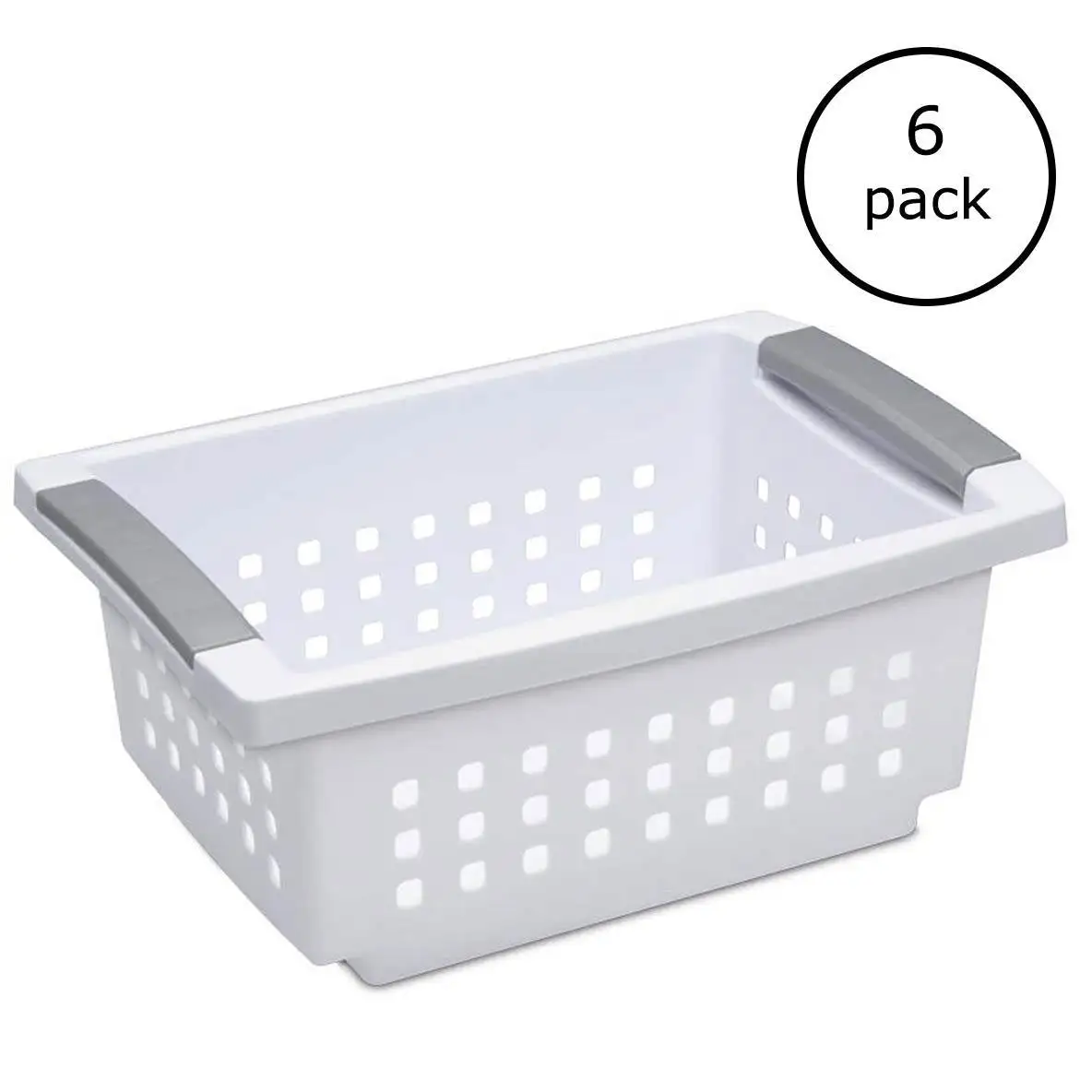 Sterilite 16608006 Small White Stacking Basket with Titanium Accents, 6-Pack