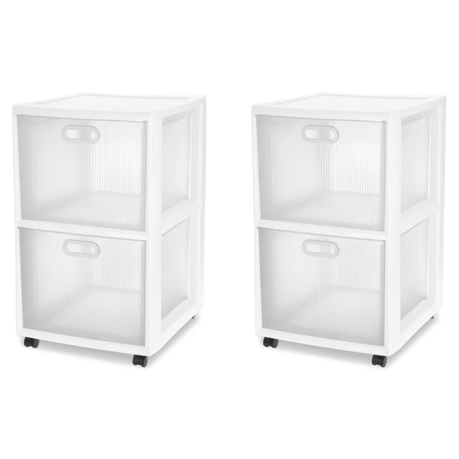 Sterilite Ultra 2 Drawer Filing Storage Cart, Plastic Rolling Organizer, 2 Pack