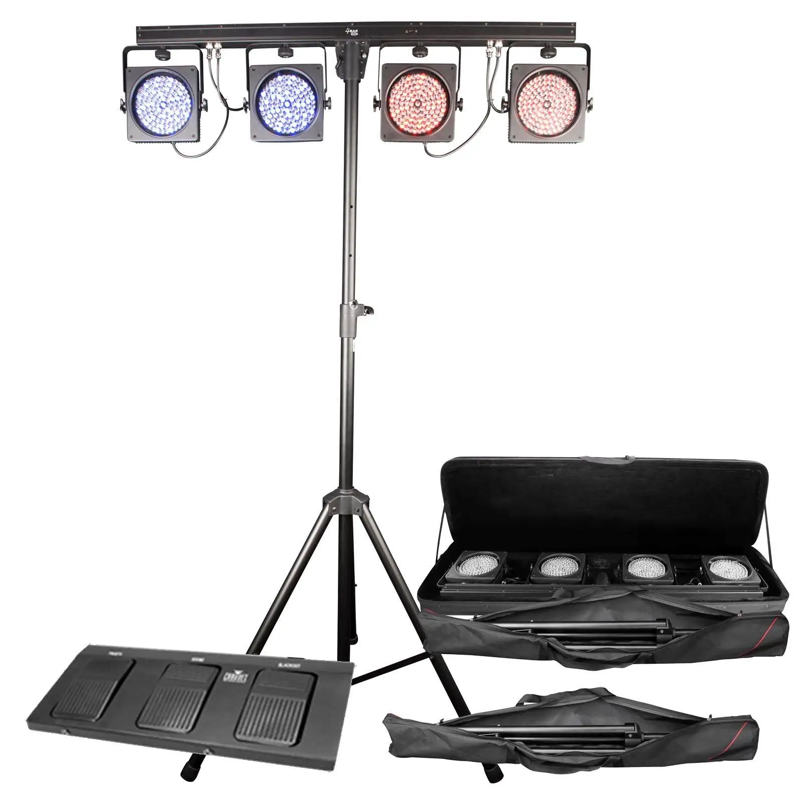 CHAUVET DJ 4BAR USB DMX LED Wash Light System w/Tripod, Travel Bags & Footswitch