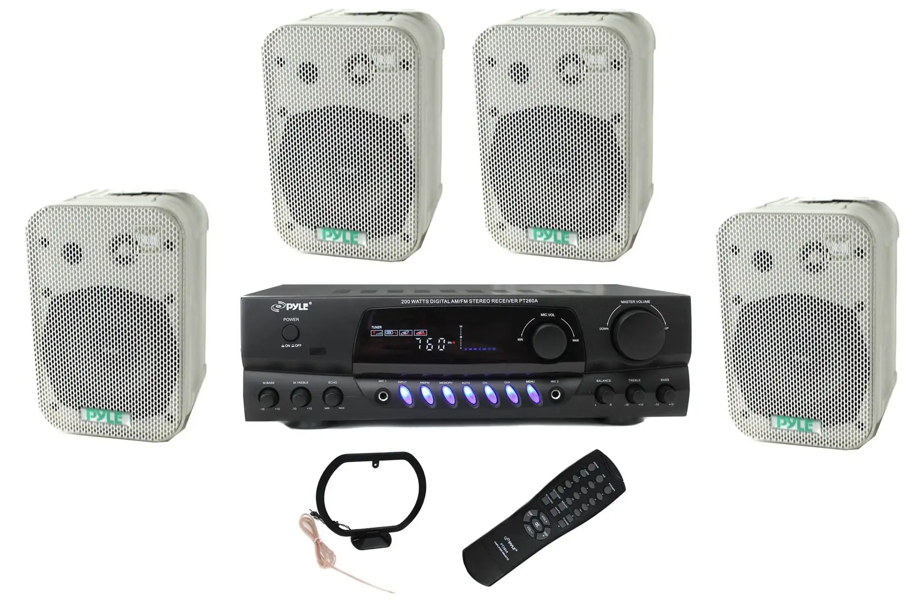 4 Pyle 5.25" Outdoor Speakers and PT260A 200W Stereo Home Theater Receiver