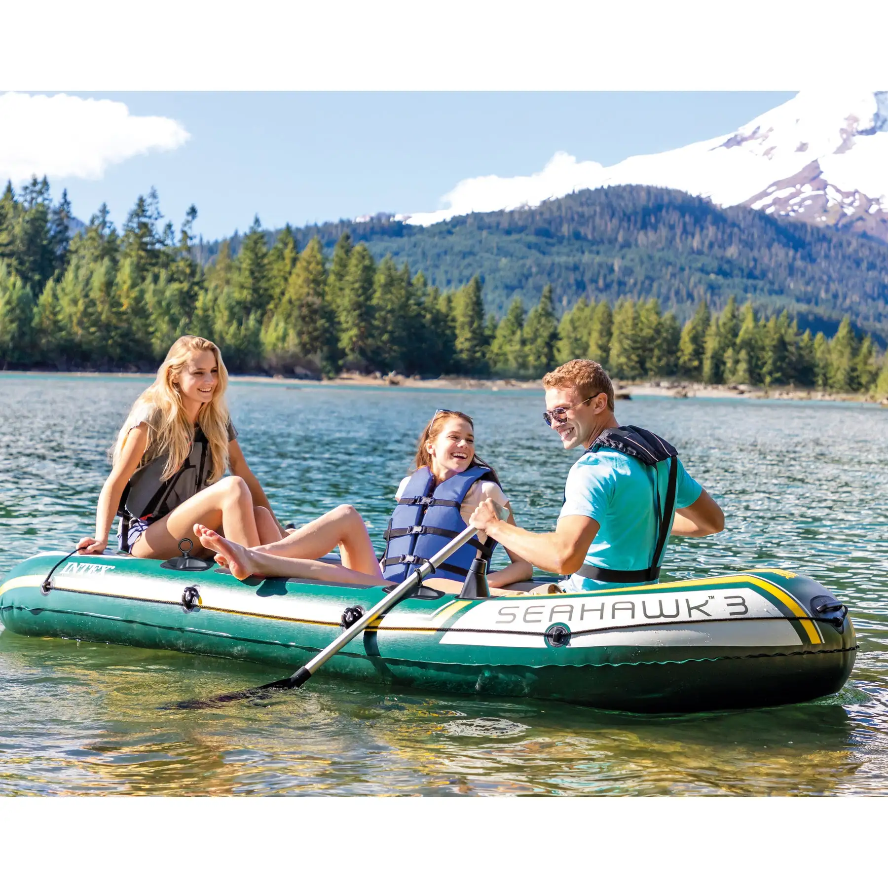 3 Man Inflatable Raft Intex Seahawk 3 Person Inflatable Rafting Boat Set with Aluminum Oars ...
