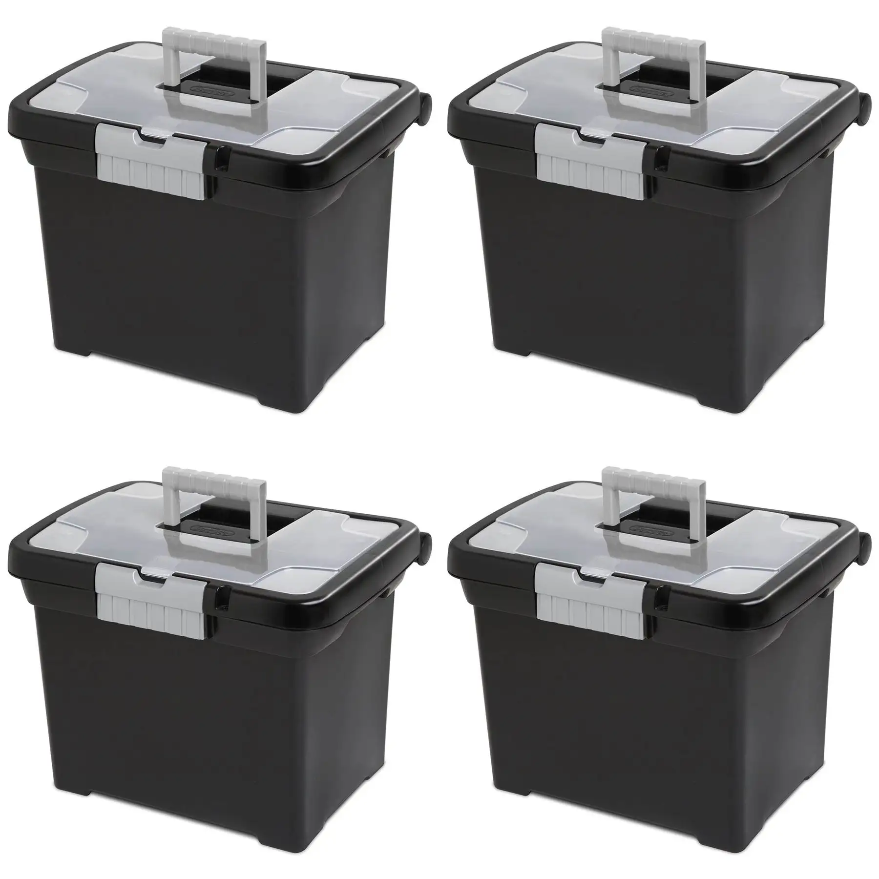 Sterilite Portable Lockable File Box w/ Extra Compartment & Handle (4 Pack)