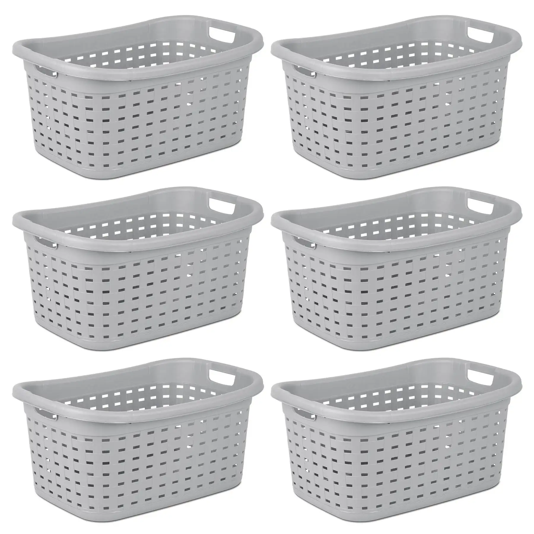 Sterilite Weave Laundry Basket, Plastic Clothes Hamper w/Handles, 6 Pack, Cement