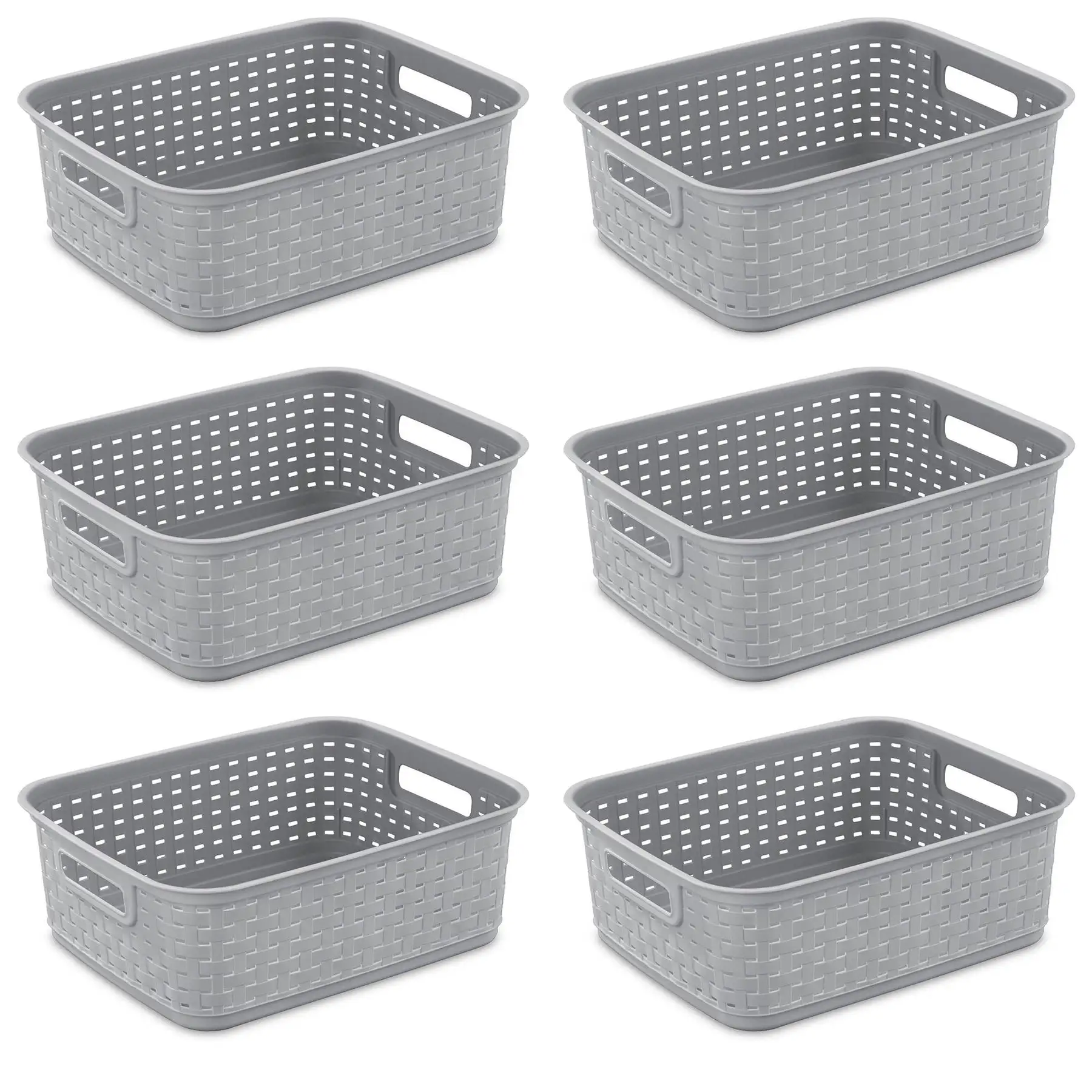 Sterilite Short Weave Wicker Pattern Storage Container Basket, Gray (6 Pack)