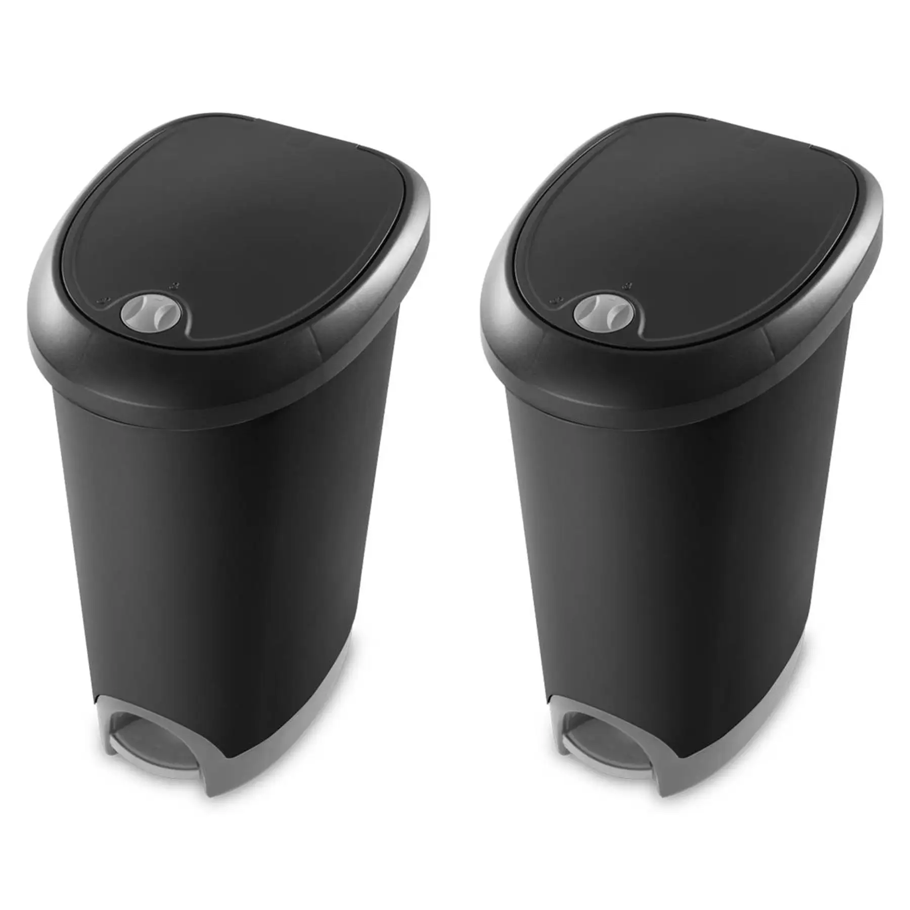 Sterilite 12.6 Gallon Locking Lid Step On Kitchen Wastebasket Trashcan, 2 Pack