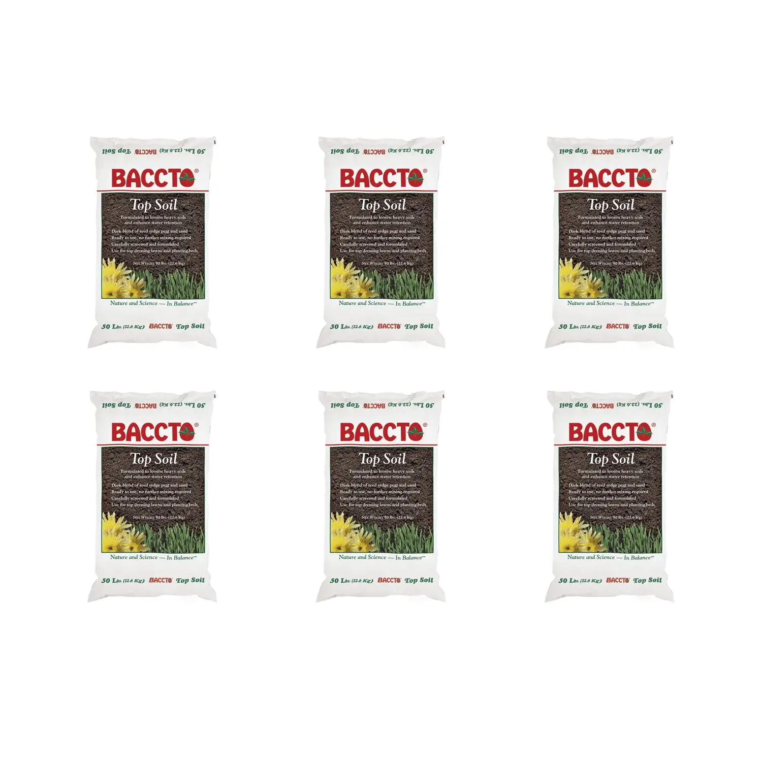 Michigan Peat Baccto Topsoil with Reed Sedge, Peat and Sand 50lbs (6 Pack)