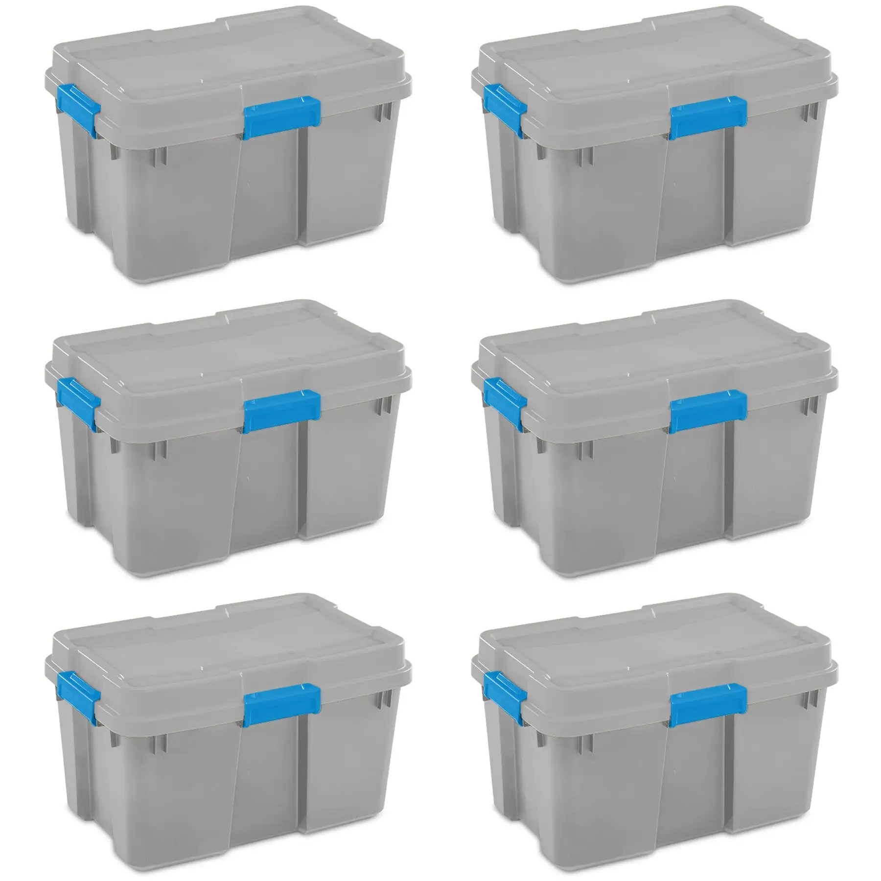 Sterilite 30 Gal Gasket Tote Heavy Duty Stackable Storage Bin with Lid, 6 Pack