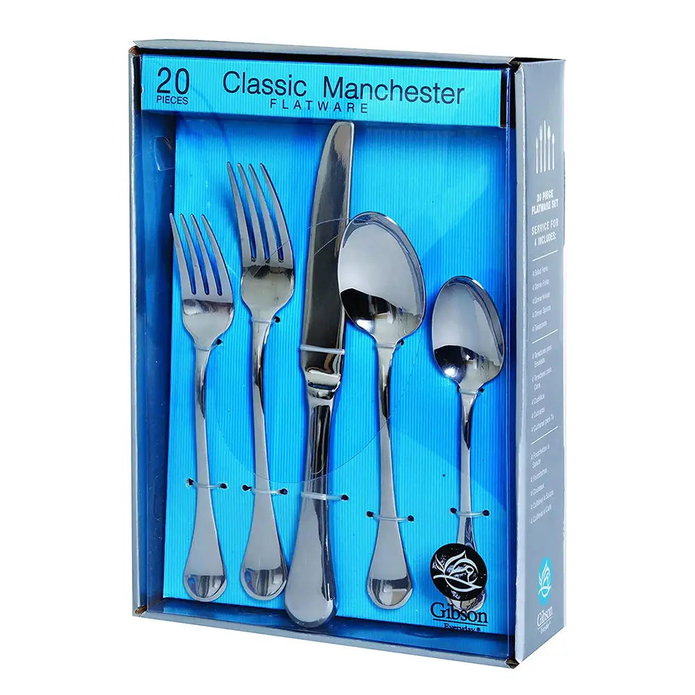 Gibson Home Manchester Classic Stainless Steel Flatware Silverware Set, 20 Piece