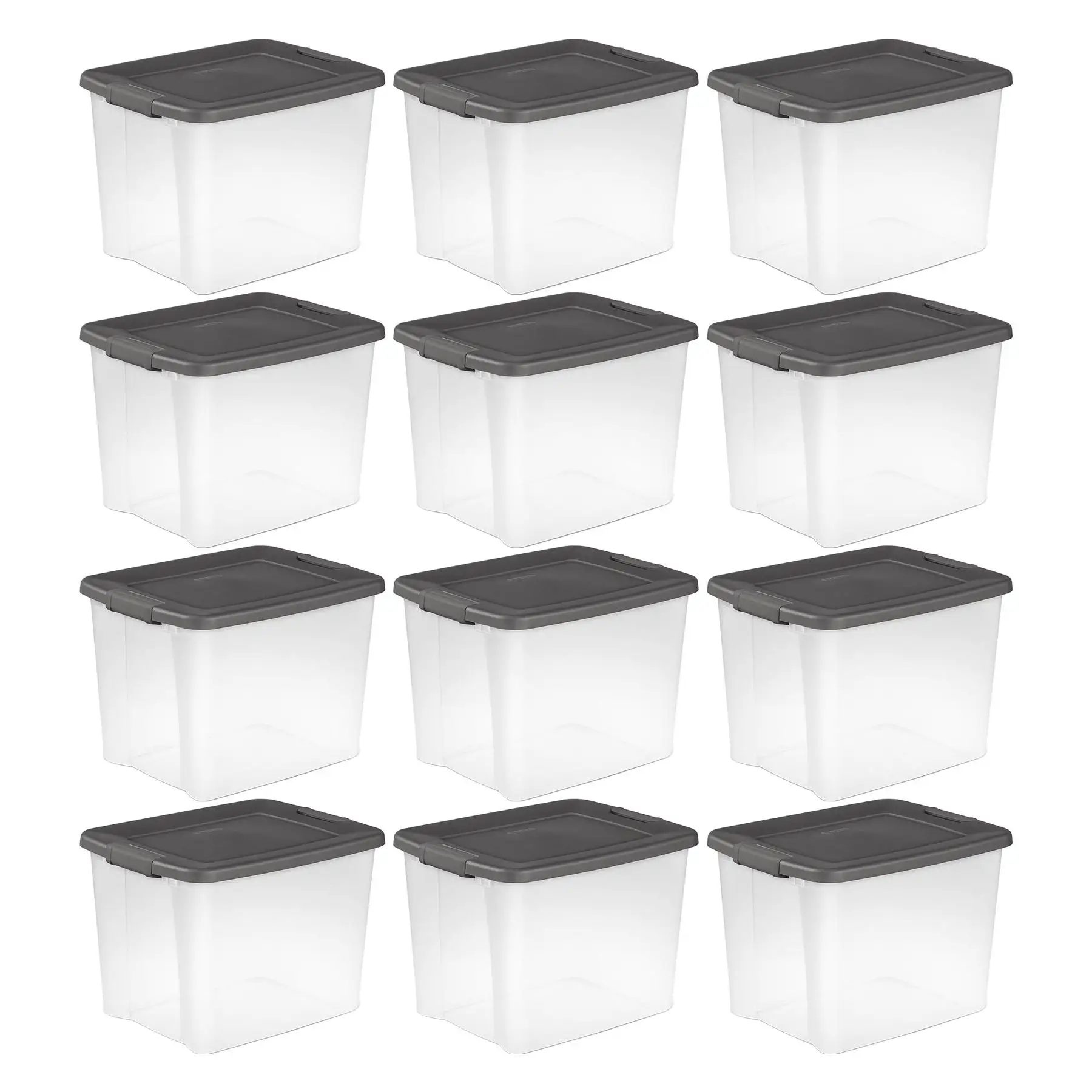 Sterilite ShelfTotes 50 Quart Clear Latched Plastic Storage Container, (12 Pack)