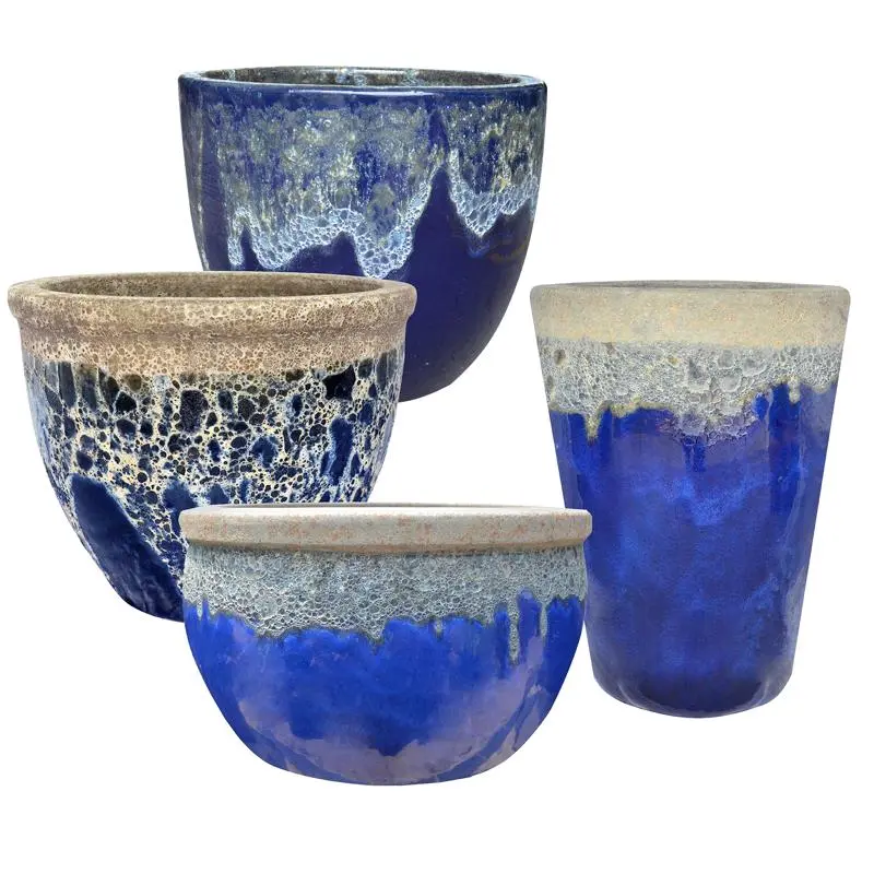 Michael Carr Designs 1308BVOLLBLU Pottery Ceramic Planter