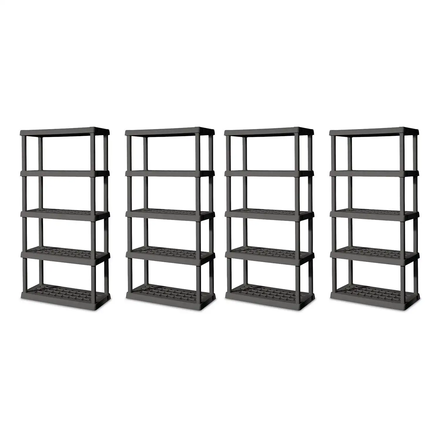 Sterilite 75.2 Inch Heavy Duty Durable 5 Shelf Ventilated Shelving Unit, 4 Pack