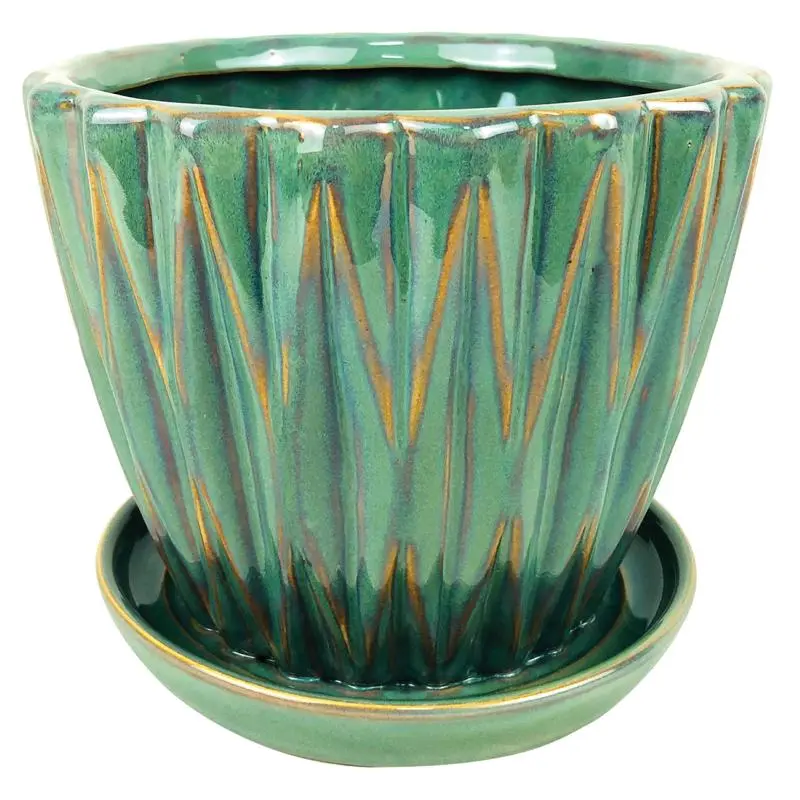 Border Concepts 9 in. H X 10.25 in. W Ceramic Dimensional Planter Green