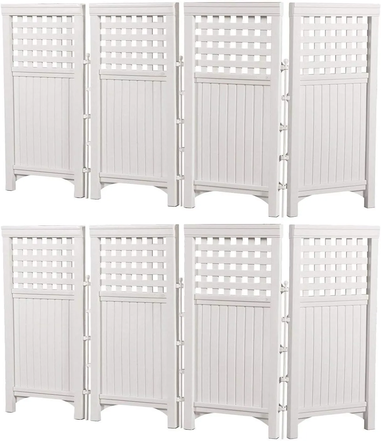 Suncast Outdoor Patio Garden 8 Panel Yard Screen Enclosure Gated Fence, White