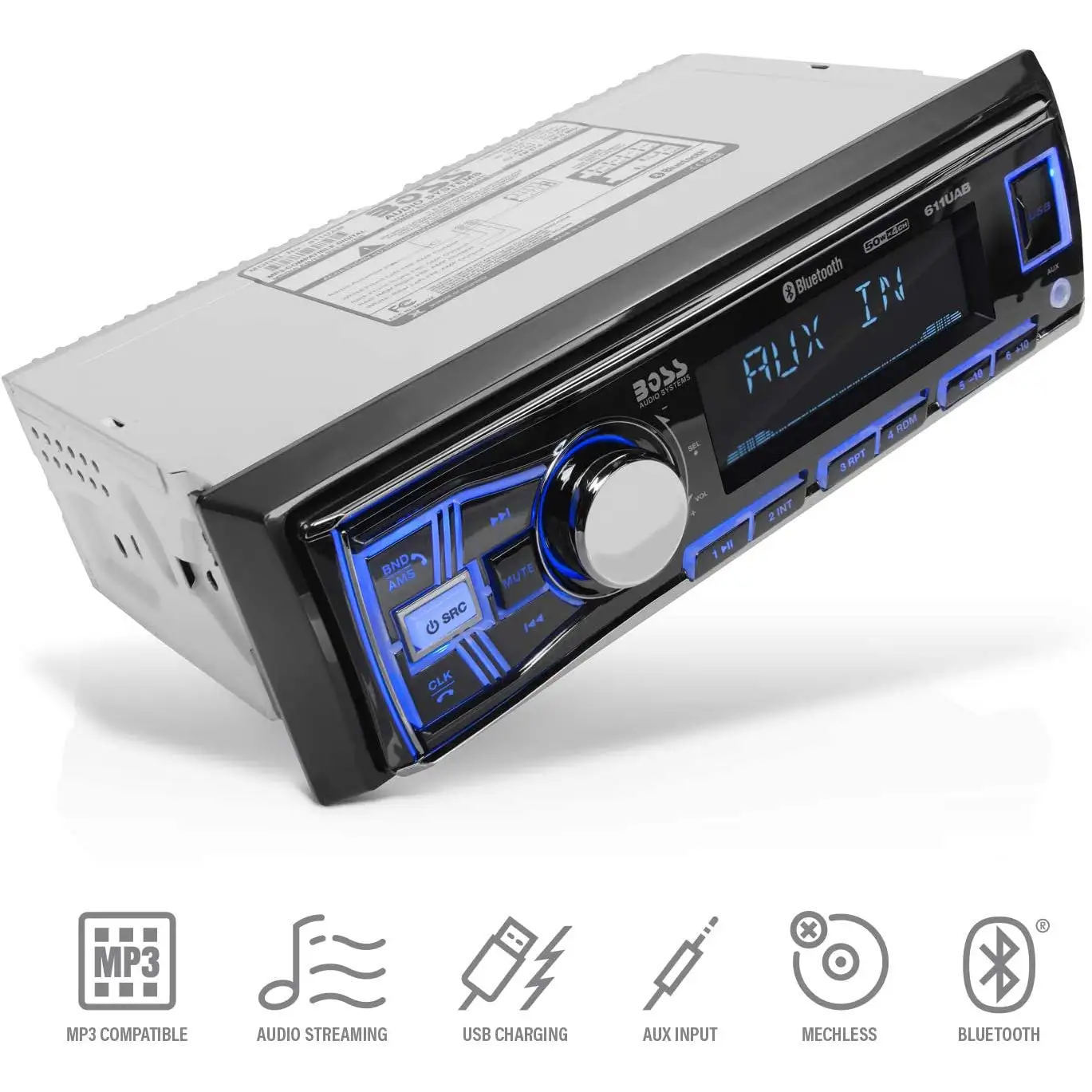 Boss 611UAB Single Din USB/SD AUX Bluetooth Multimedia Radio Car Stereo Receiver