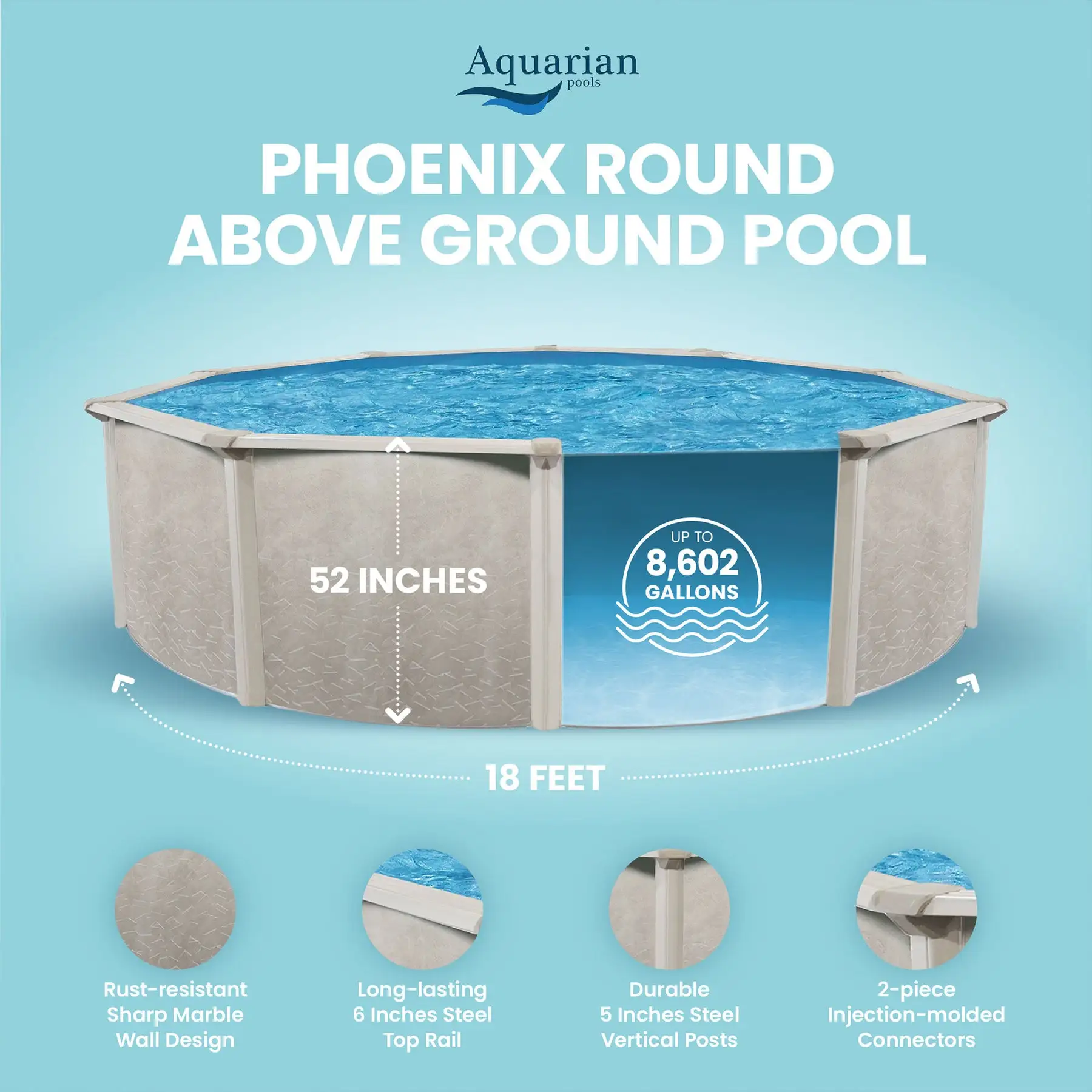 Aquarian Phoenix 18'x52" Round Steel Frame Above Ground Swimming Pool w/o Liner - Image 4