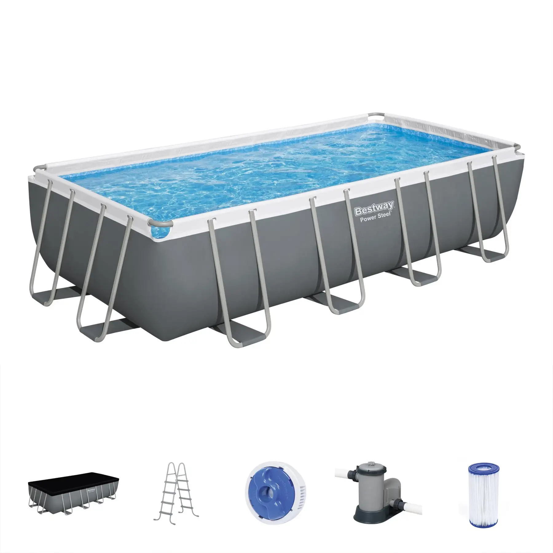 Bestway Power Steel 18' x 9' x 48" Rectangular Above Ground Swimming Pool Set