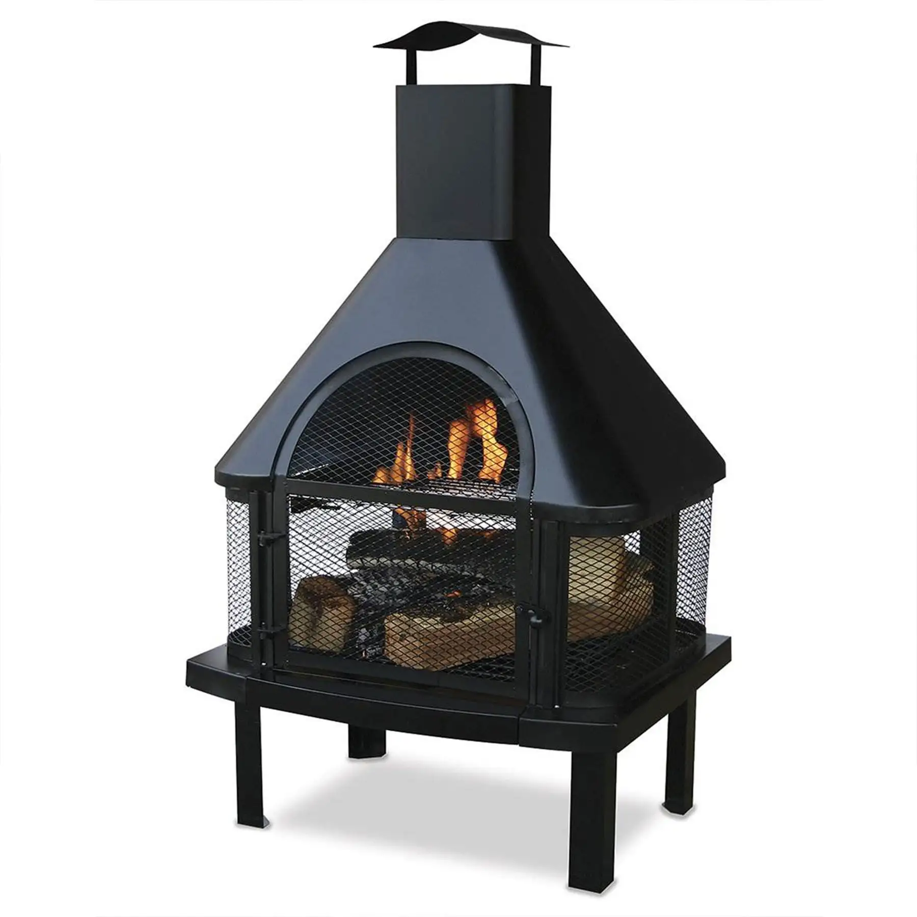 Four Seasons Courtyard Wood Burning Fireplace Outdoor Chimney Fire Bowl, Black