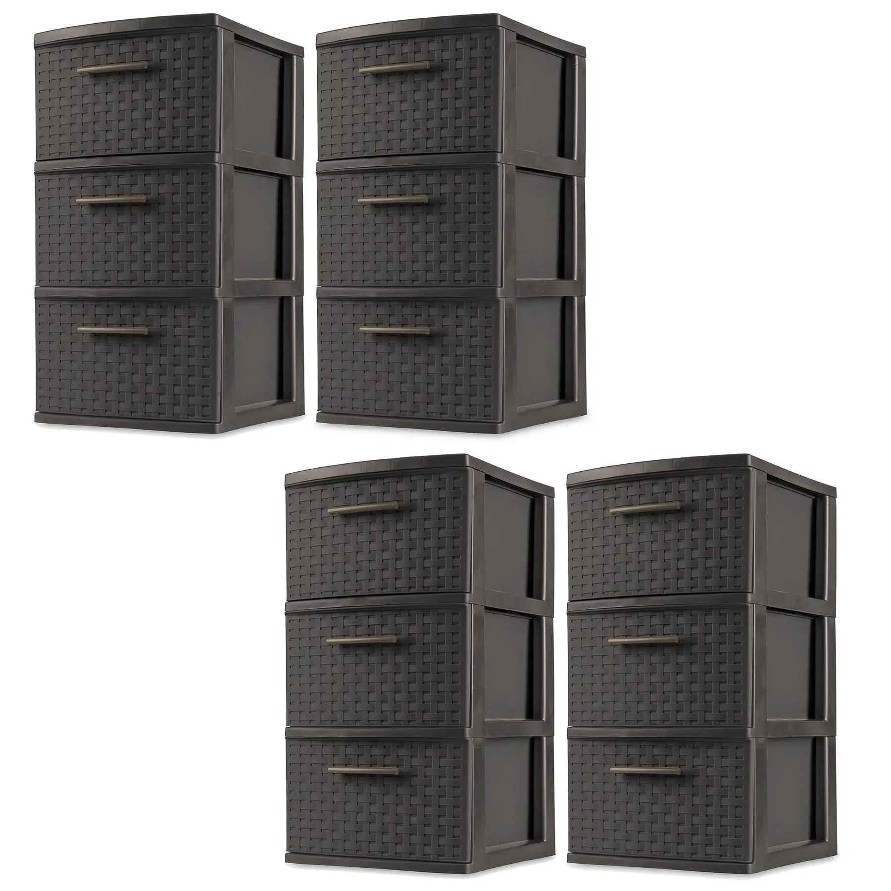 Sterilite 3 Drawer Decorative Plastic Weave Storage Tower, 4-Pack, Espresso