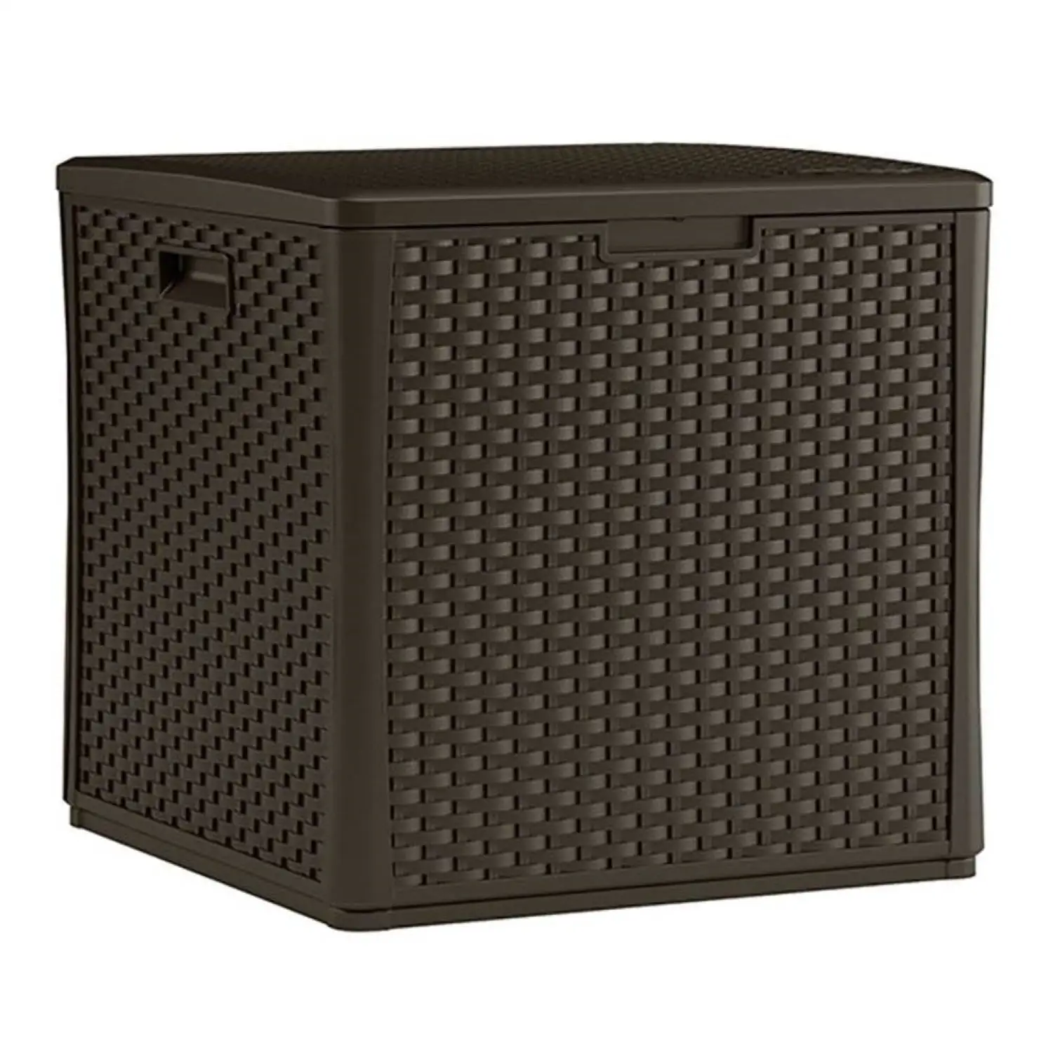 Suncast 60 Gallon Outdoor Storage Resin Wicker Design Cube Shape Patio Deck Box