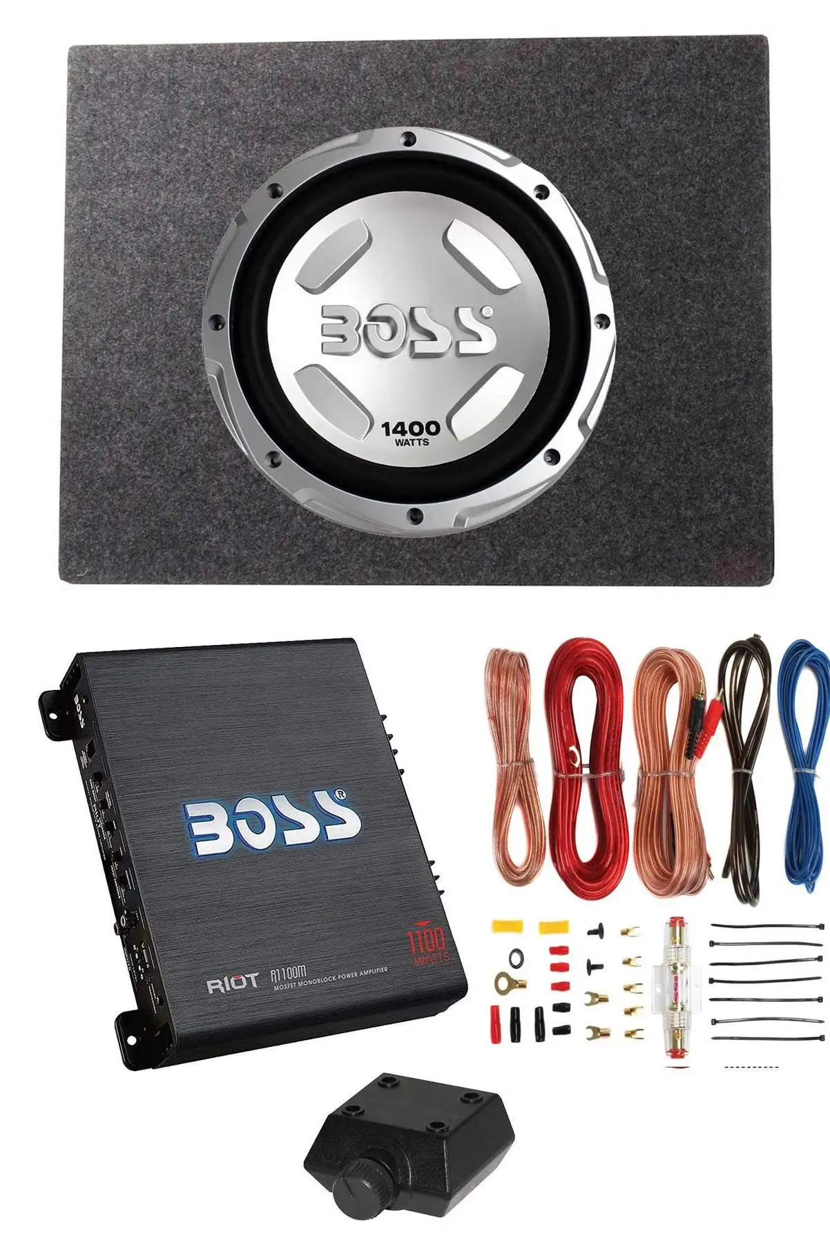 Boss Audio Chaos 12" 1400W Subwoofer, Shallow Enclosure, Amplifier & Wire Kit