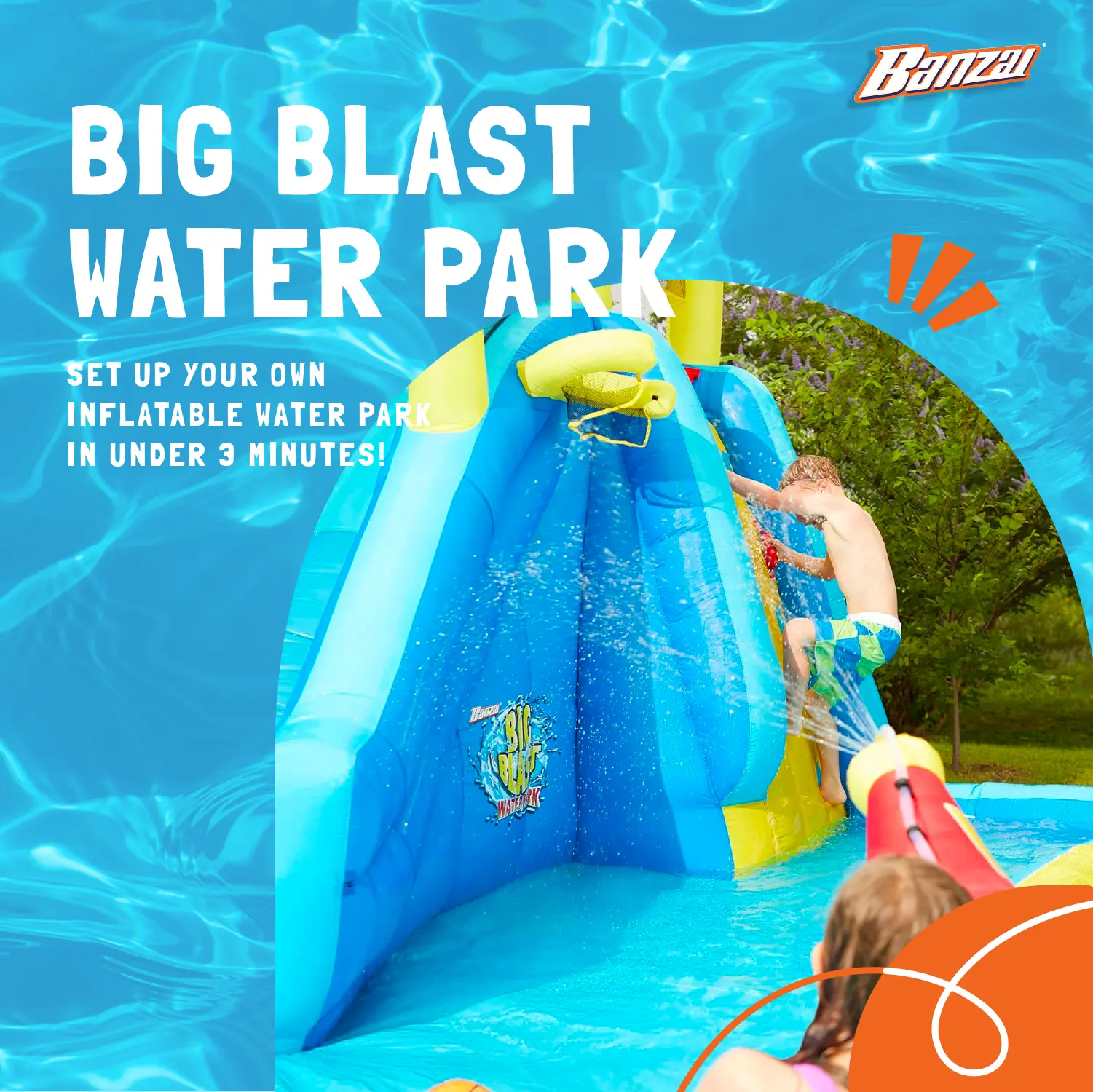 Banzai Big Blast Inflatable Water Park w/ Climbing Wall, Ball Game & Splash Pool - Image 2