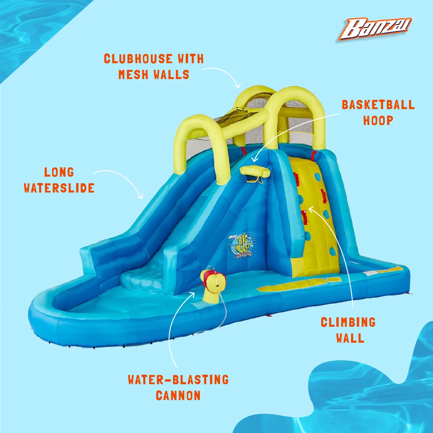 Banzai Big Blast Inflatable Water Park w/ Climbing Wall, Ball Game & Splash Pool - Image 3
