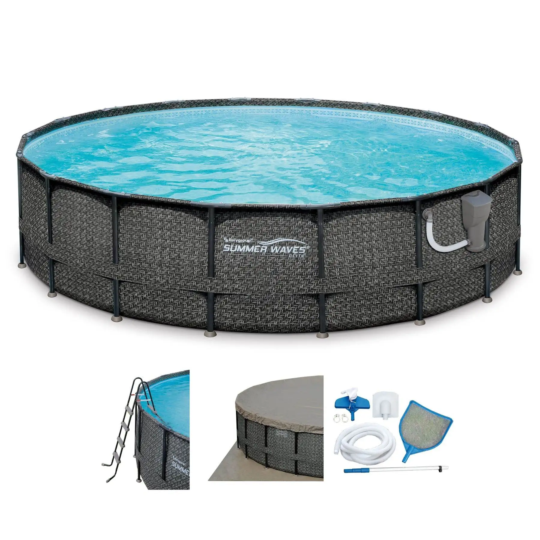 Summer Waves Elite 18ft x 48in Above Ground Frame Swimming Pool Set with Pump