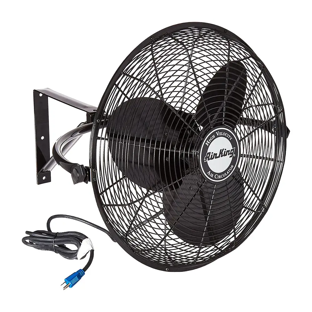 Air King 20" 1/6 HP 3-Speed Non-Oscillating Enclosed Steel Wall Mount Fan, Black