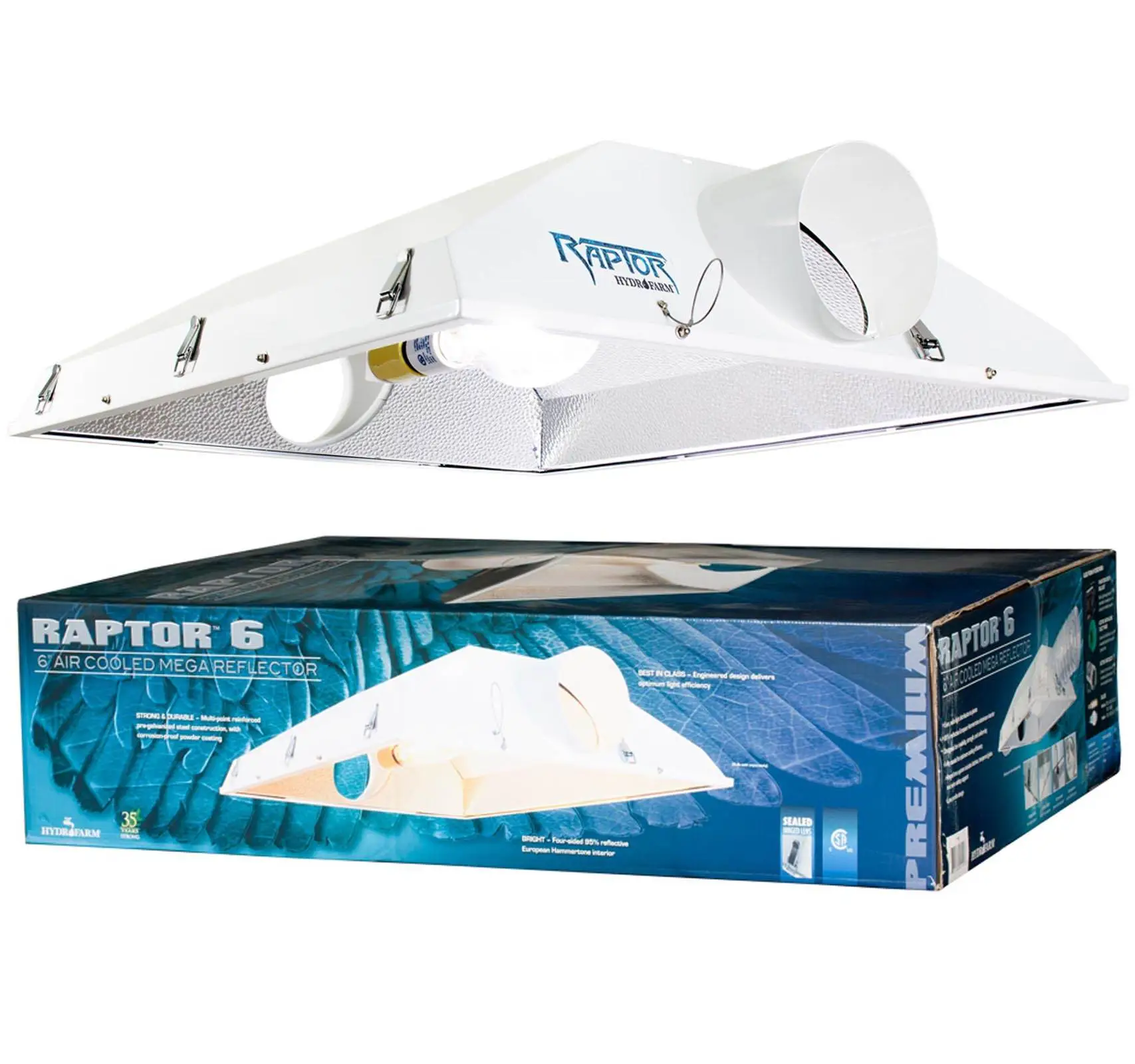 NEW! Hydrofarm Raptor 6" Air Cooled Grow Light Fixture Reflector Hood>RP6AC