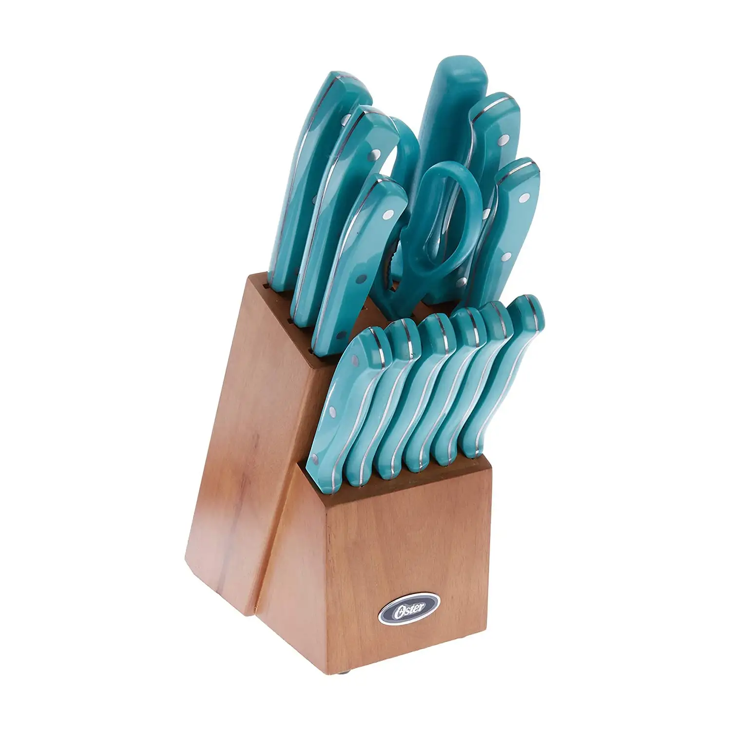 Oster Evansville 14 Piece Stainless Steel Kitchen Knife Cutlery Set, Turquoise