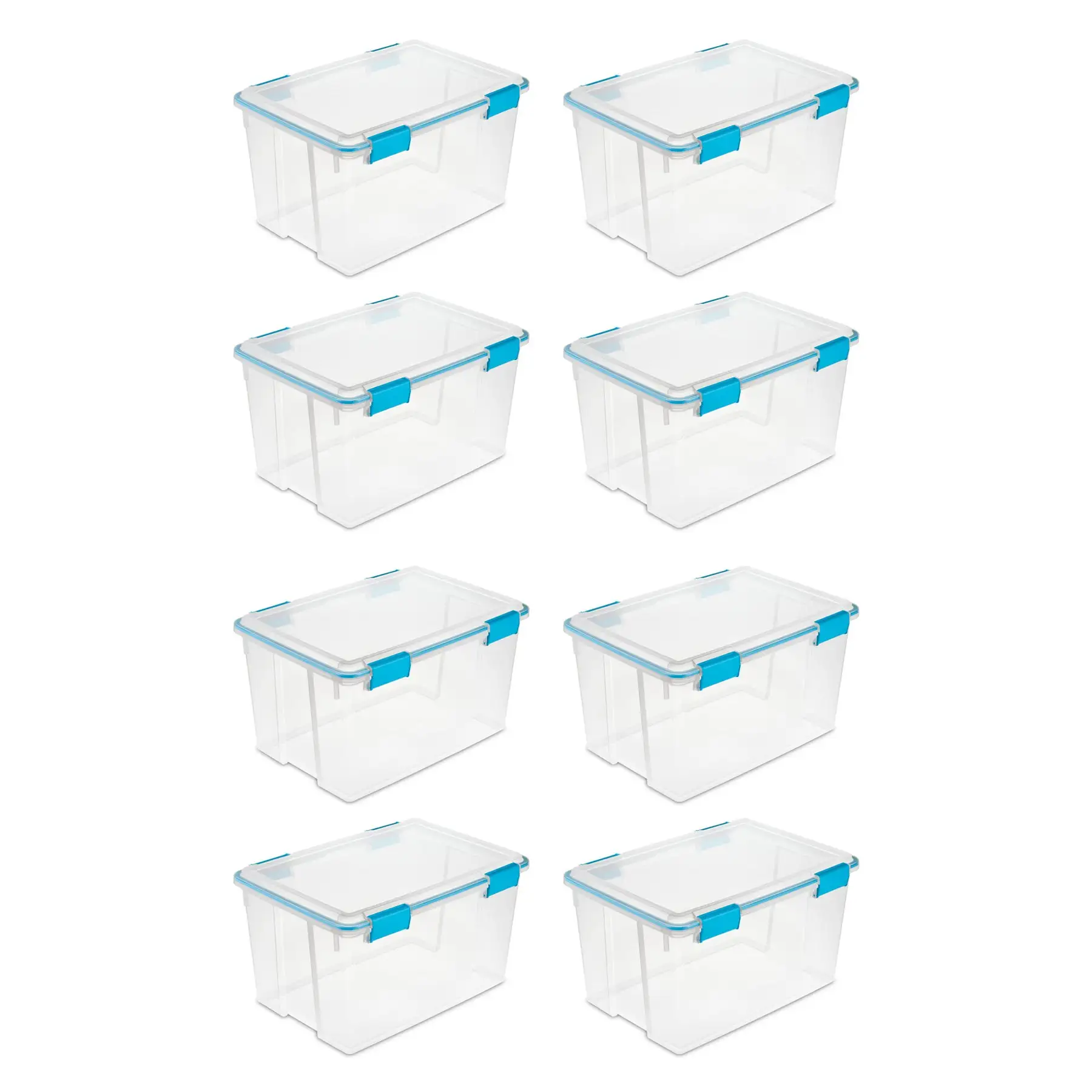 Sterilite 54-Qt Clear Plastic Stackable Storage Bin w/ Gasket Latch Lid, 8 Pack