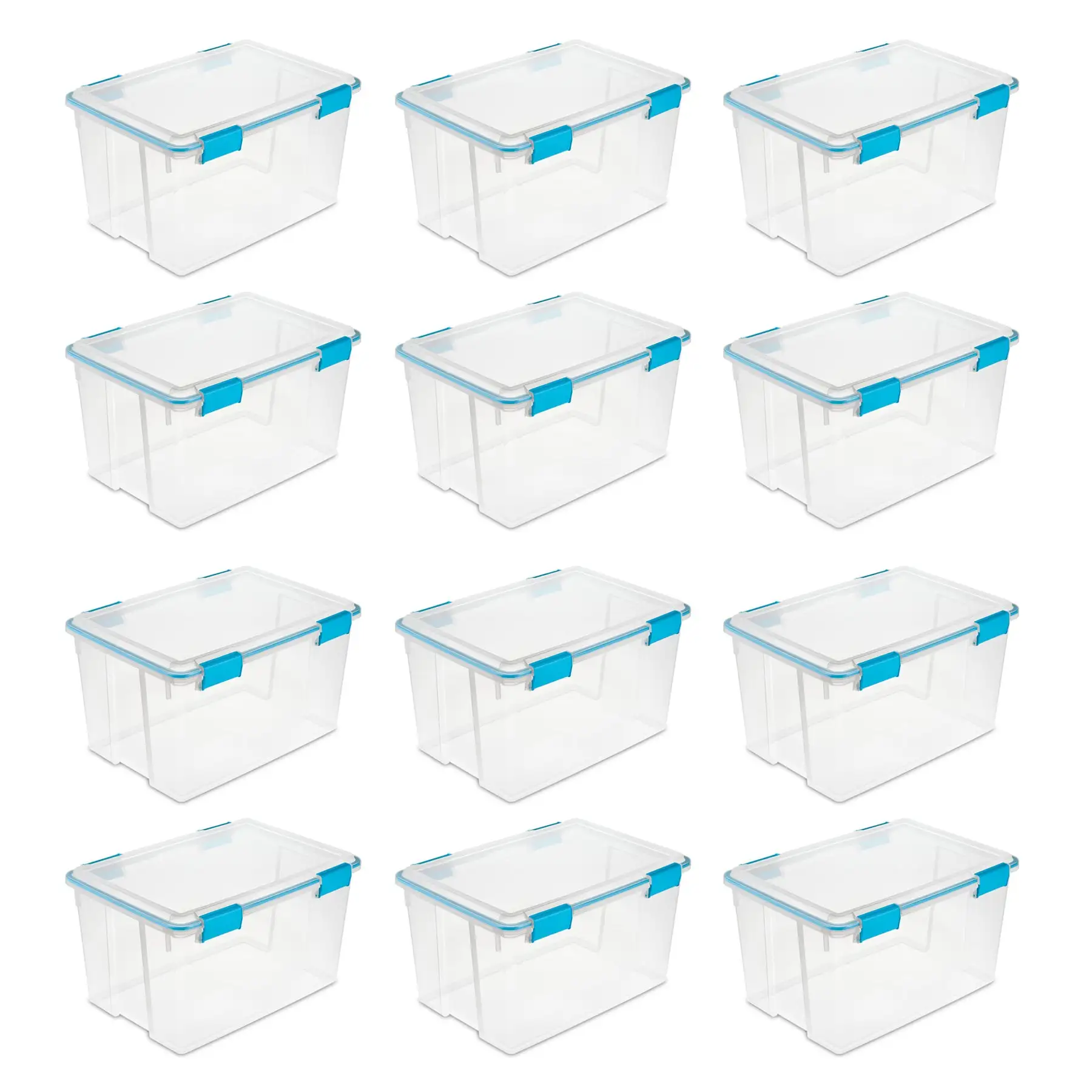 Sterilite 54-Qt Clear Plastic Stackable Storage Bin w/ Gasket Latch Lid, 12 Pack